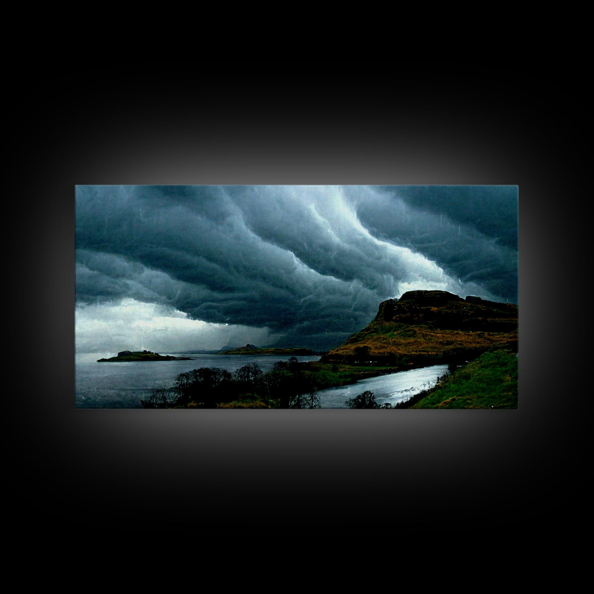 Foggy night rainstorm over the lake canvas print, nature and landscape wall art, ready to hang, cool wall art