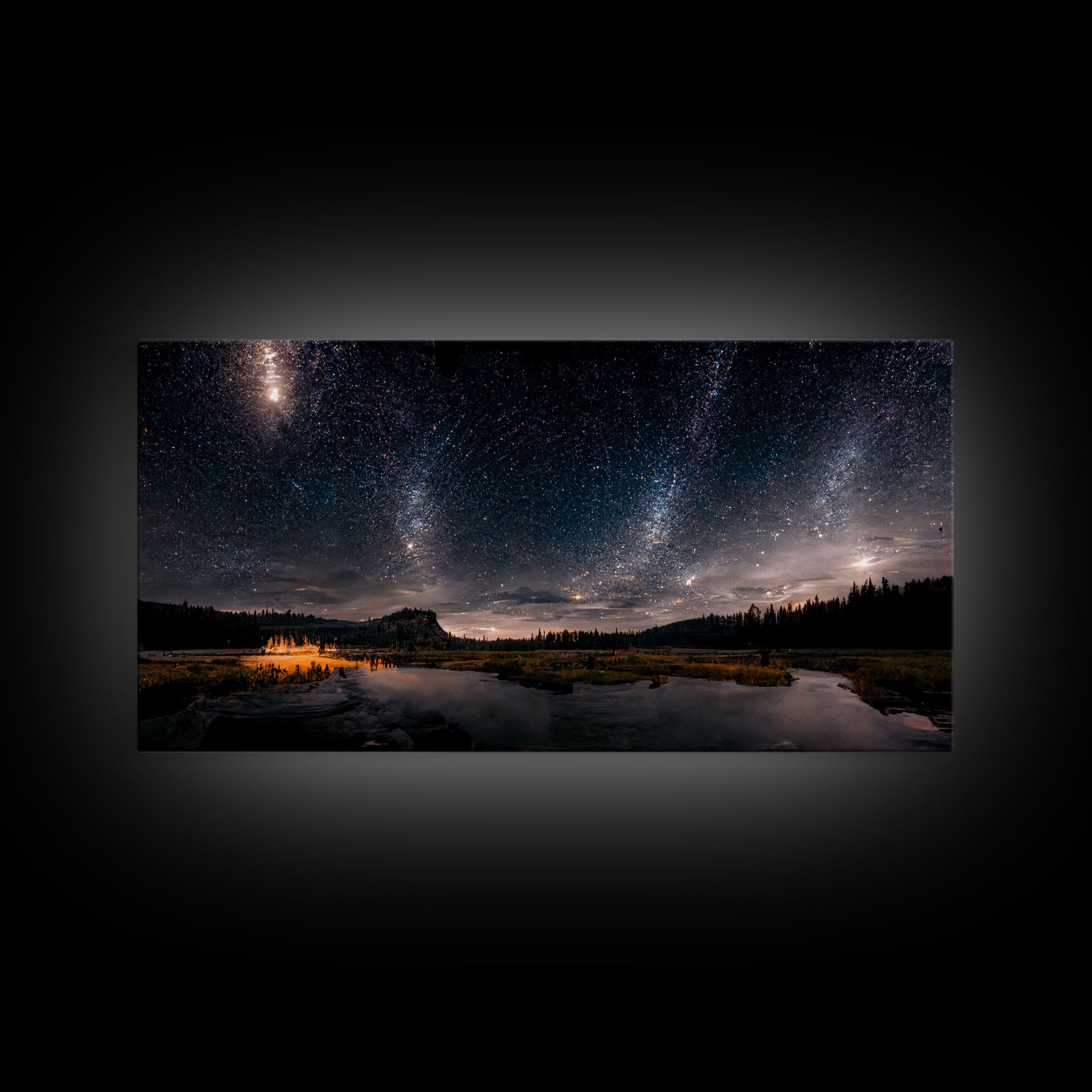 Cool Wall Art Landscape Mountains Nature Painting Prints Minimalist Modern Home Artwork Decoration Night Sky With Stars, Framed Canvas Print