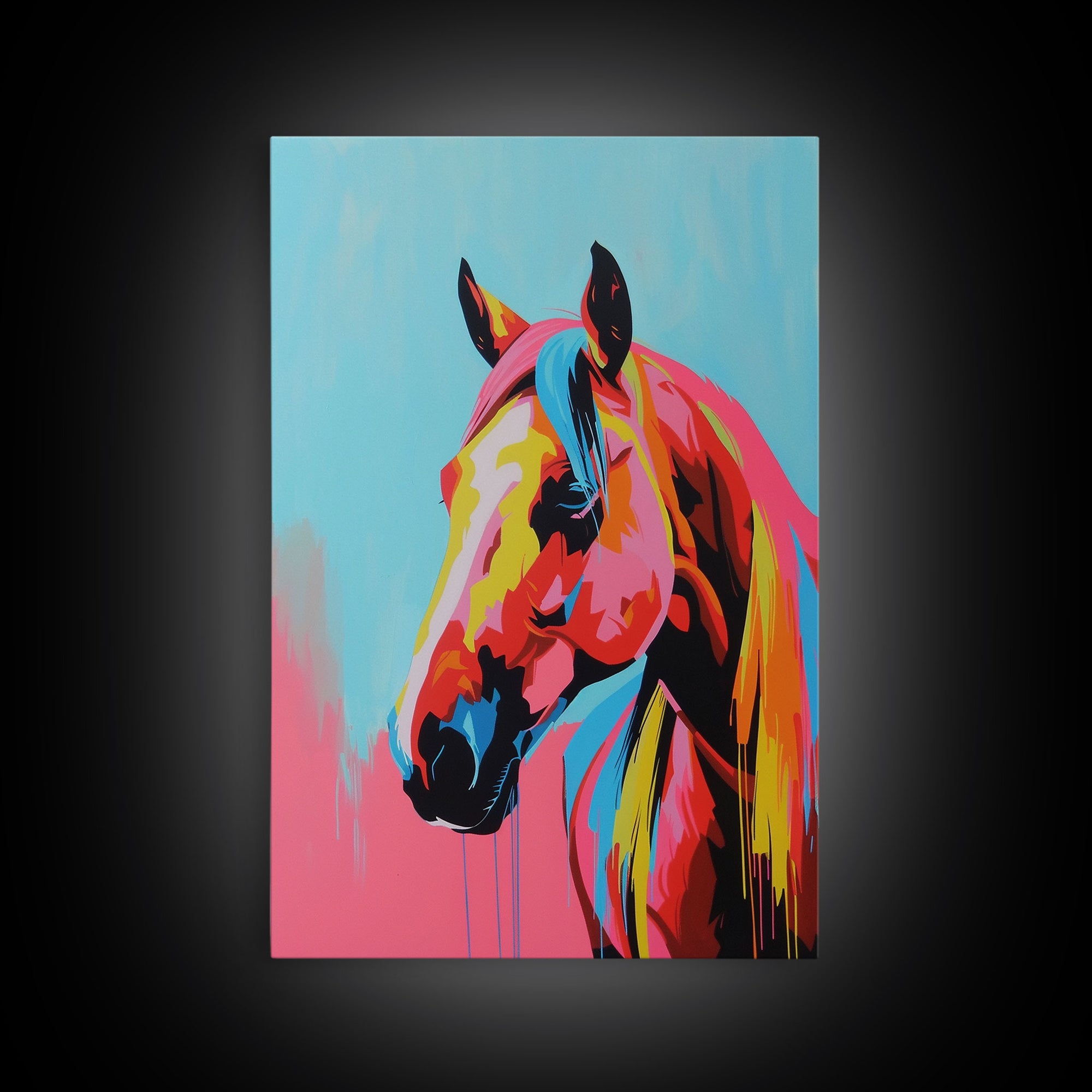 Colorful Horse Head Art - Framed Canvas Print, Vibrant Wall Art, Modern Living Room Decor, Horse Portrait, Bold Animal Artwork, Bedroom Art