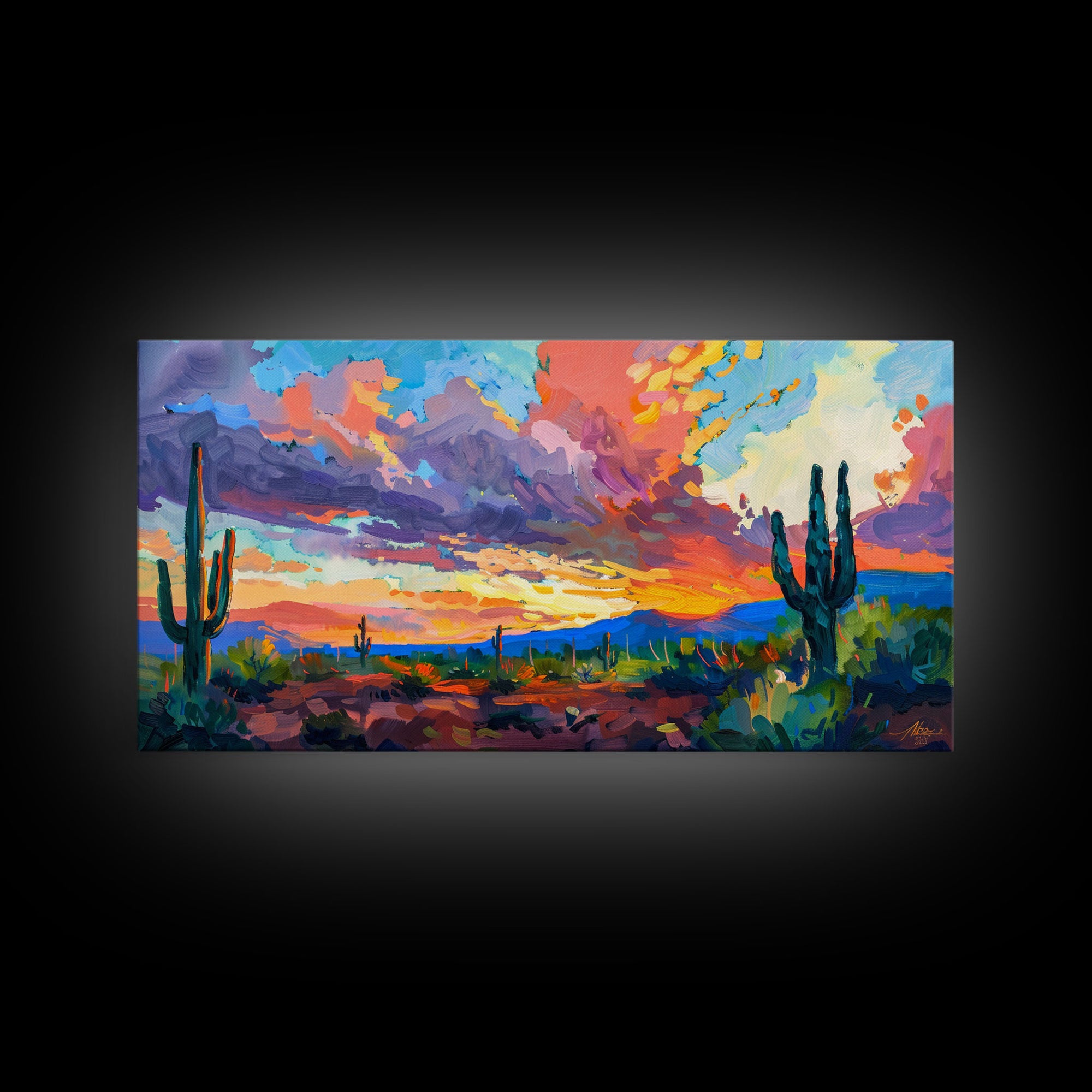 Radiant Desert Pathway with Sunset Glow, Framed Canvas Print for Living Room Art, Perfect for Boho and Southwestern Decor