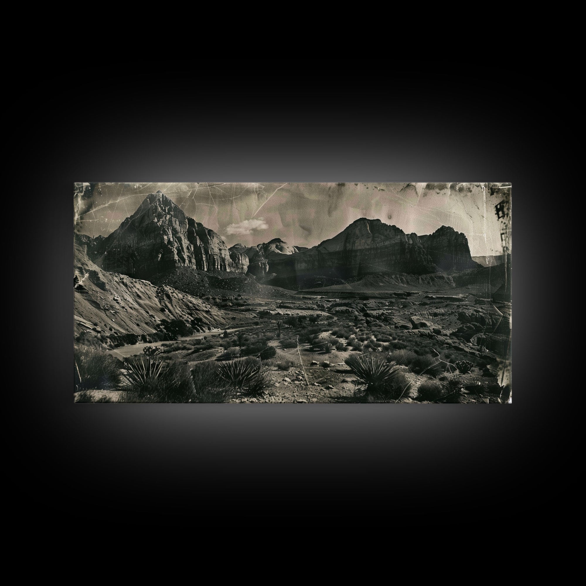 Majestic Mountain Range in Vintage Style, Framed Canvas Print for Living Room Decor, Ideal Bedroom Wall Art, Western Landscape
