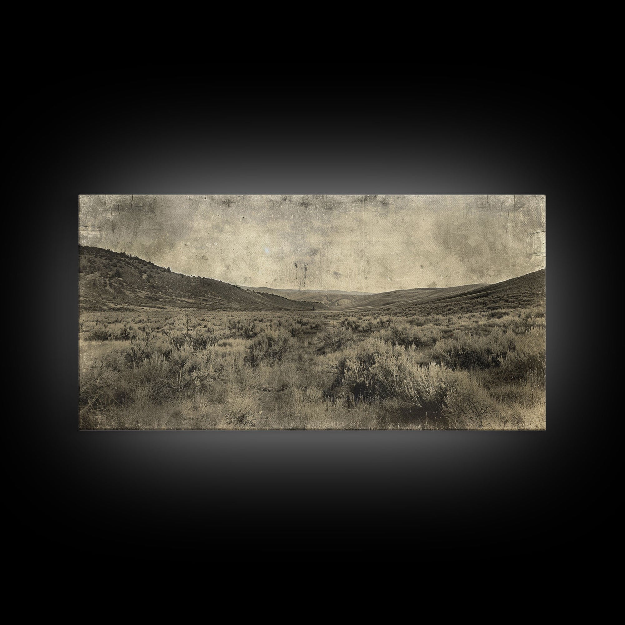 Expansive Desert Landscape with Rolling Hills Framed Canvas Print for Farmhouse Bedroom Wall Art Rustic Home Decoration, Scenic Nature Scene