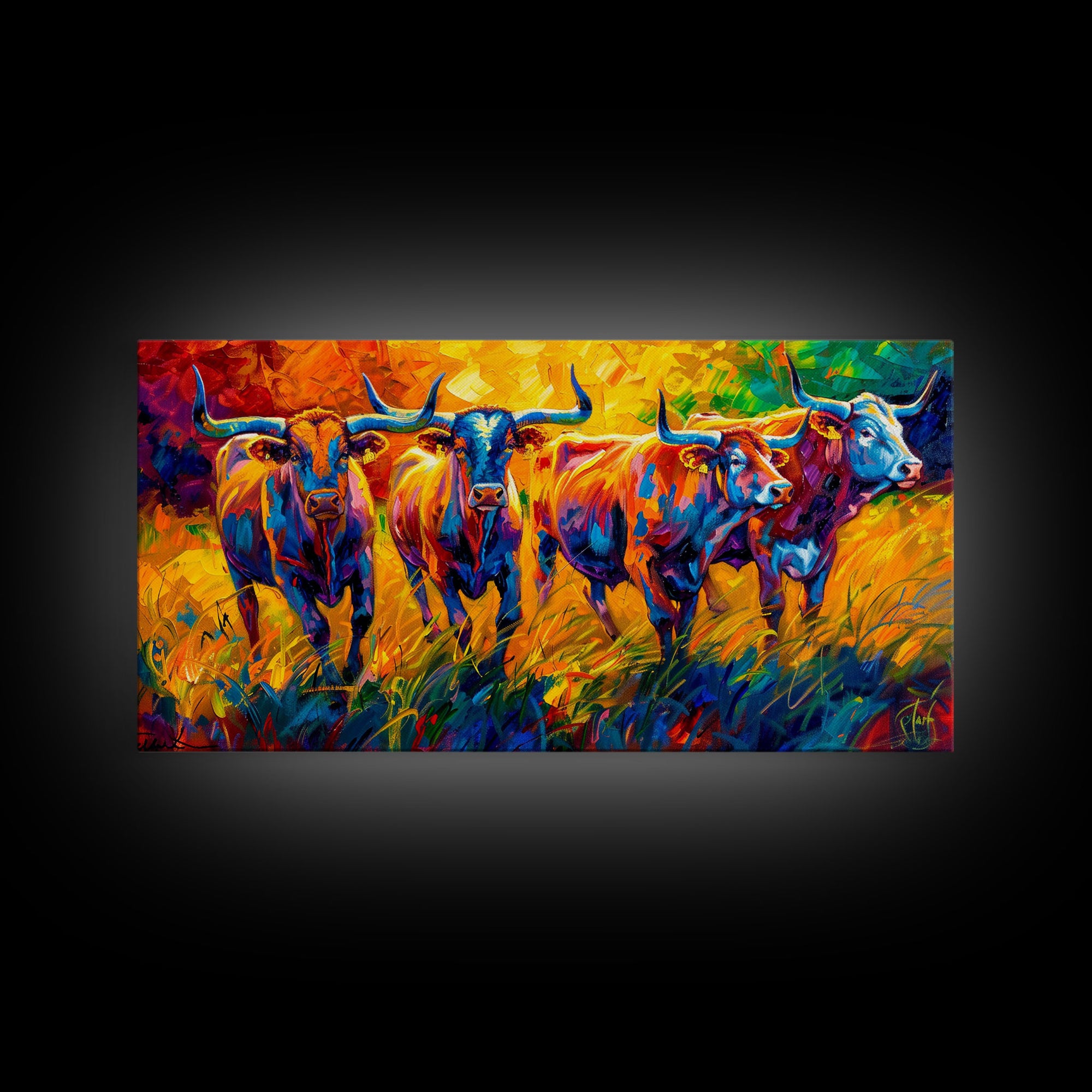 Expressive Cows in Abstract Colors, Perfect for Living Room Art, Framed Canvas Print, Bedroom Decor, Home Decoration, Modern Farmhouse Decor