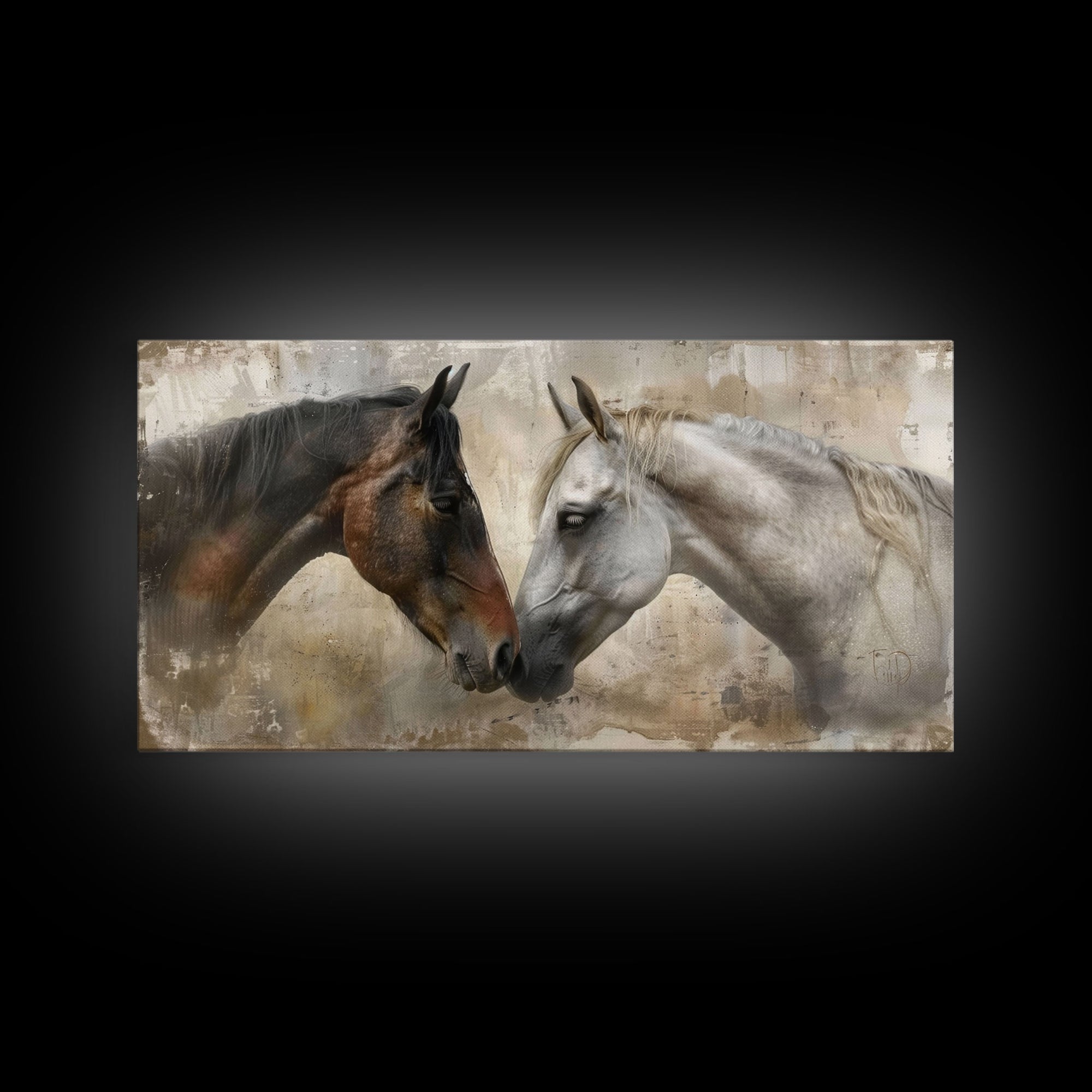 Spotted and Dark Horses, Framed Canvas Print for Rustic Living Room Decor, Equine Art for Home and Bedroom Decoration
