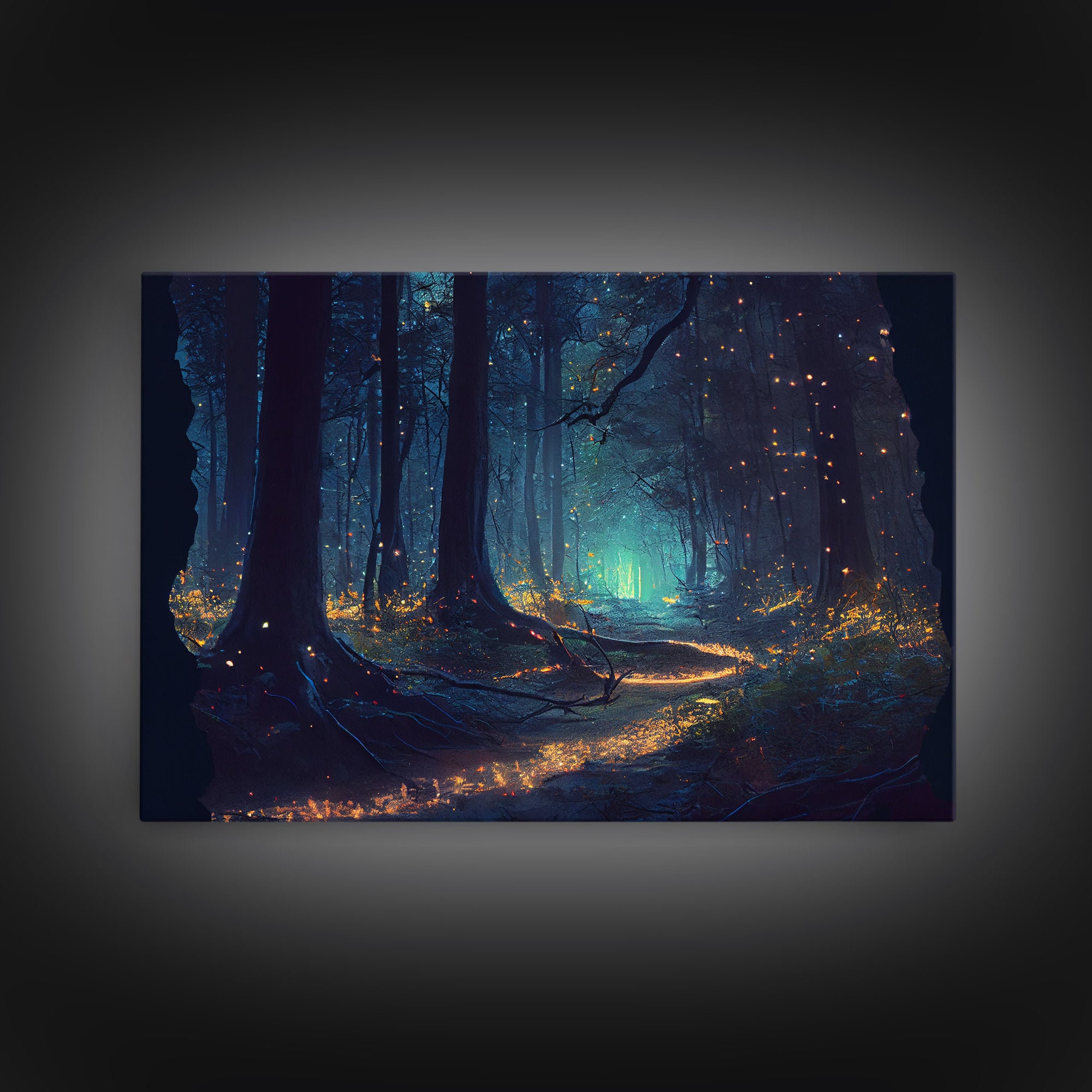 Night In The Forest Woods Path Of Fireflies Fine Art Print, Wall Poster, Wall Art Print, Wall Decor