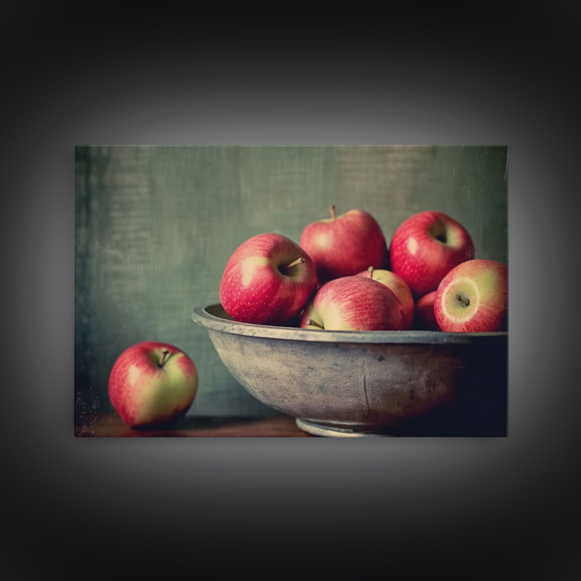 Primitive Vintage Kitchen Art Print, Farmhouse Country Kitchen Decor, Apples Print, Picture of Apples in Bowl for Kitchen Decor, Original