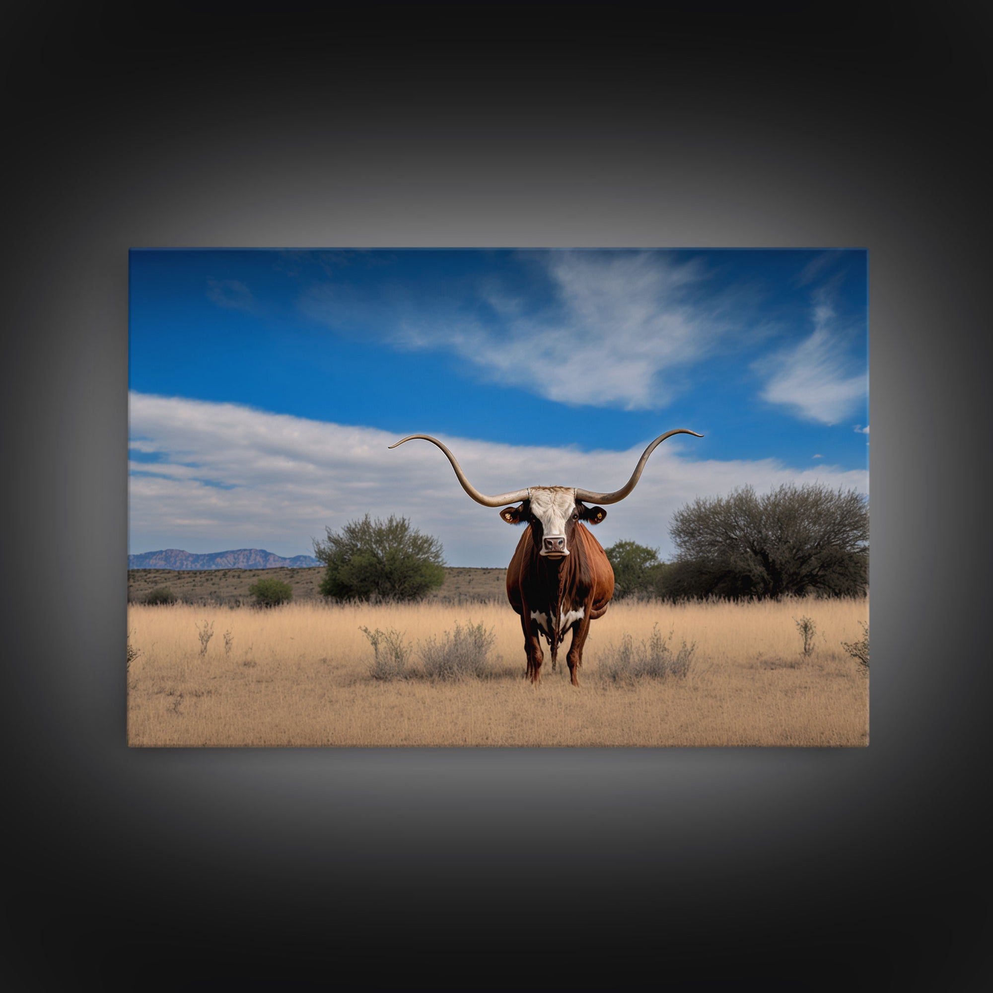 Longhorn cow canvas print, Texas longhorn art, Longhorn canvas print, Farmhouse decor, Rustic wall art, Longhorn wall decor