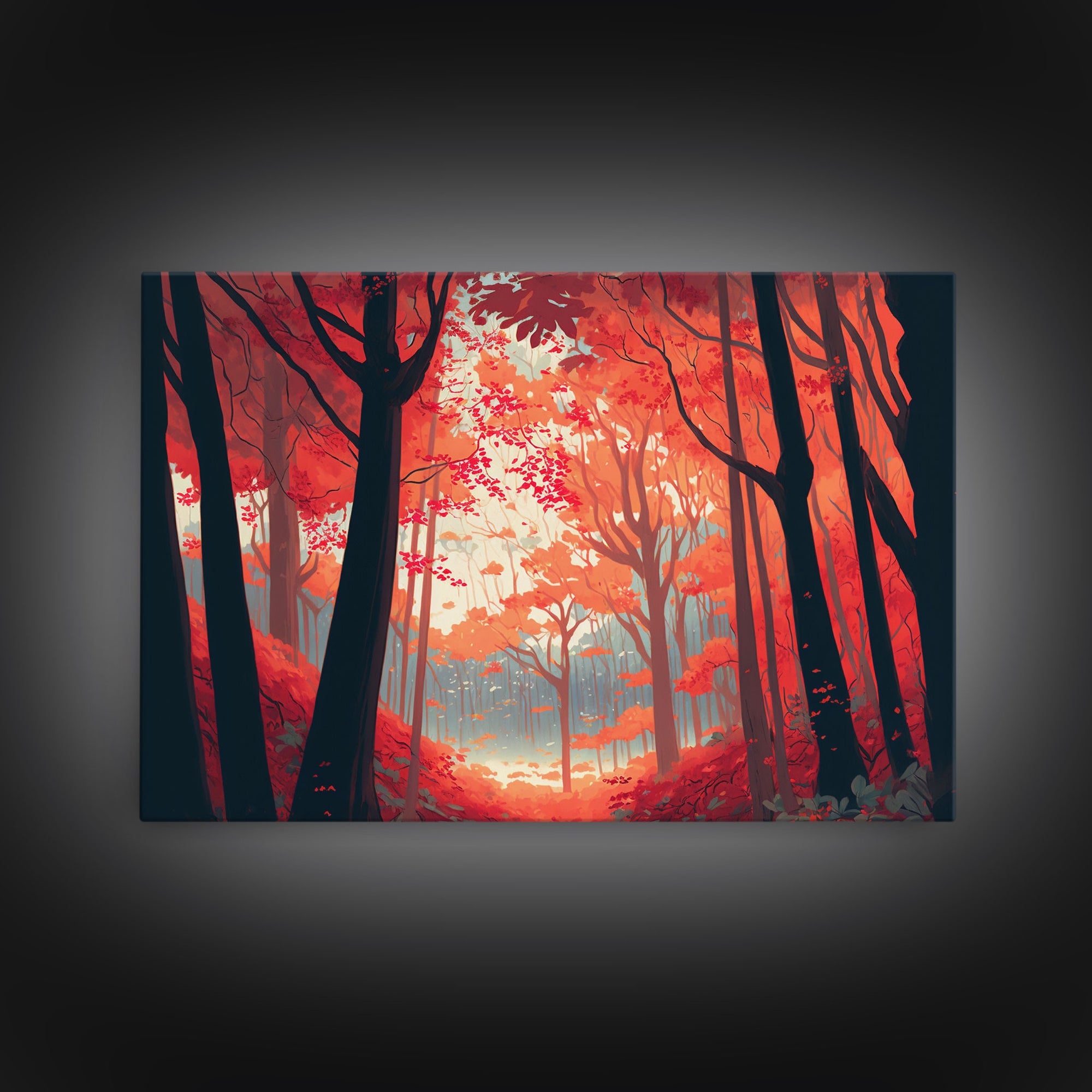 Red Forest, Forest Images, framed canvas print, forest ecosystem wall art, autumn forest wall art