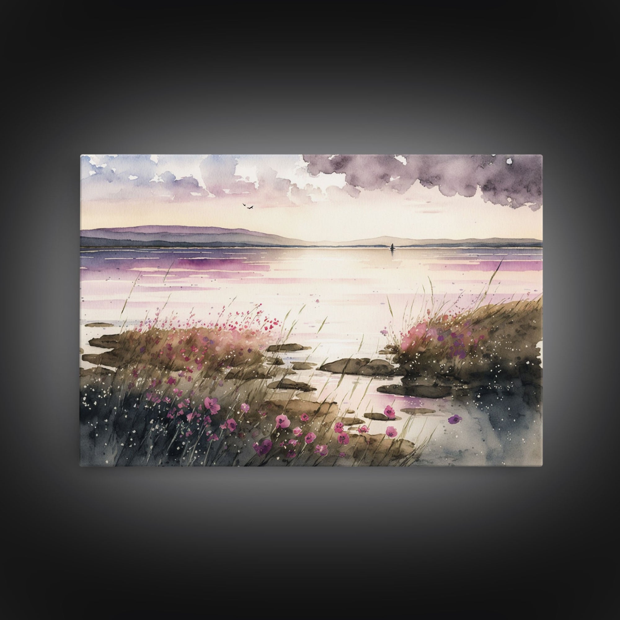 Art for living room, serene landscape watercolor painting, framed canvas print, framed art, wall decoration canvas