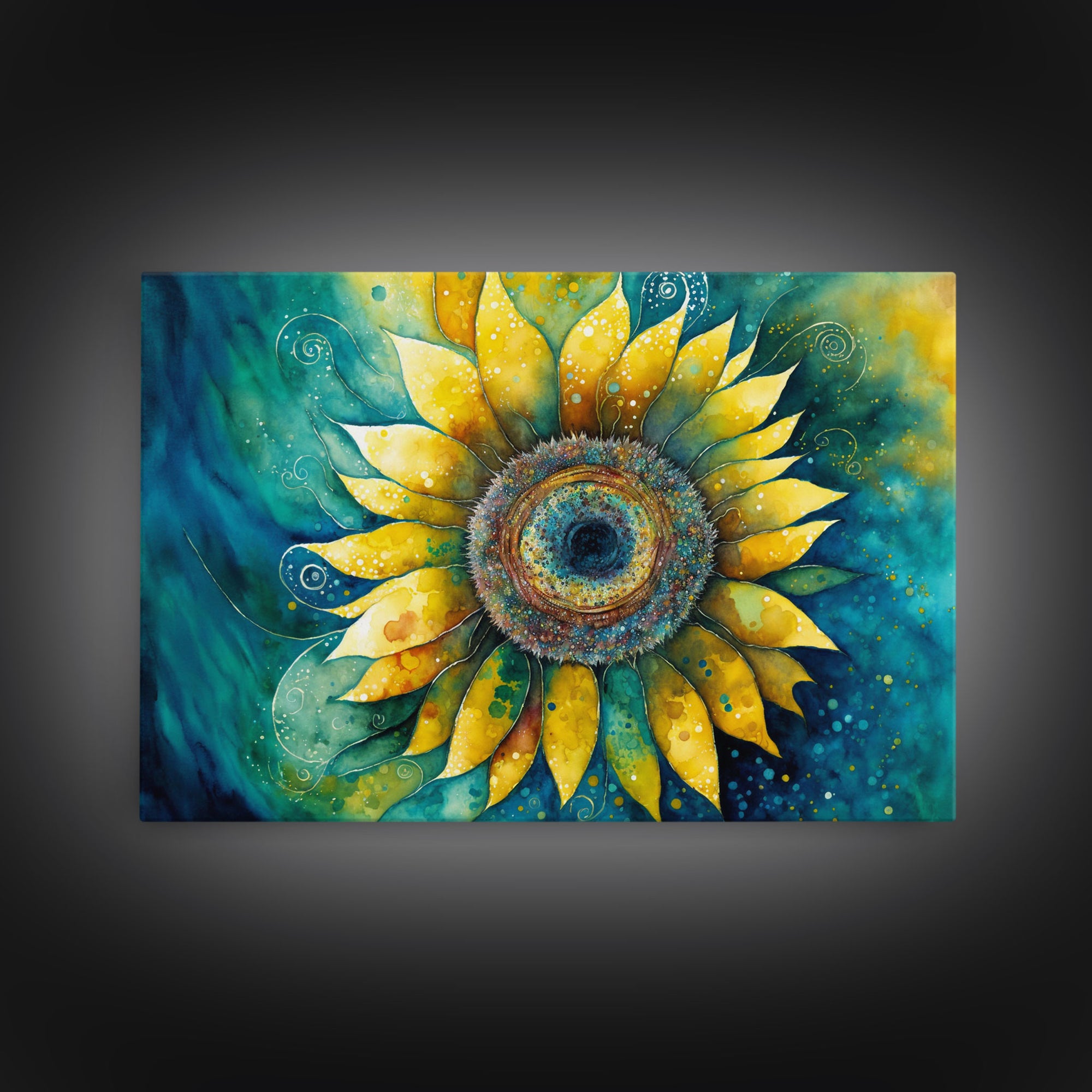 Watercolor of a Sunflower, Framed Canvas Print, Framed Art, Lowkey Farmhouse Wall Art, Living Room Decor, Living Room painting