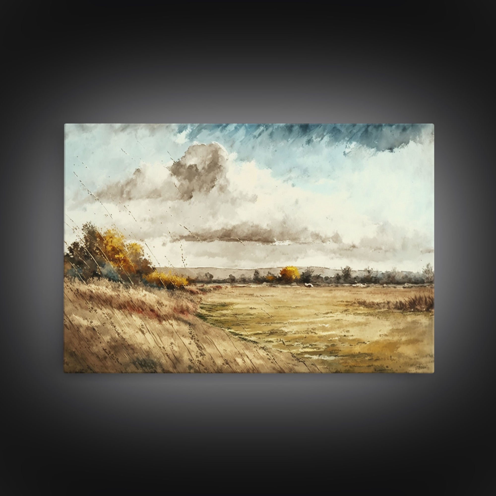 Subdued Vintage Landscape Wall Art Canvas Print, Nature Framed Large Gallery Art, Minimalist Art Ready to Hang, With Hanging Kit, Muted Art