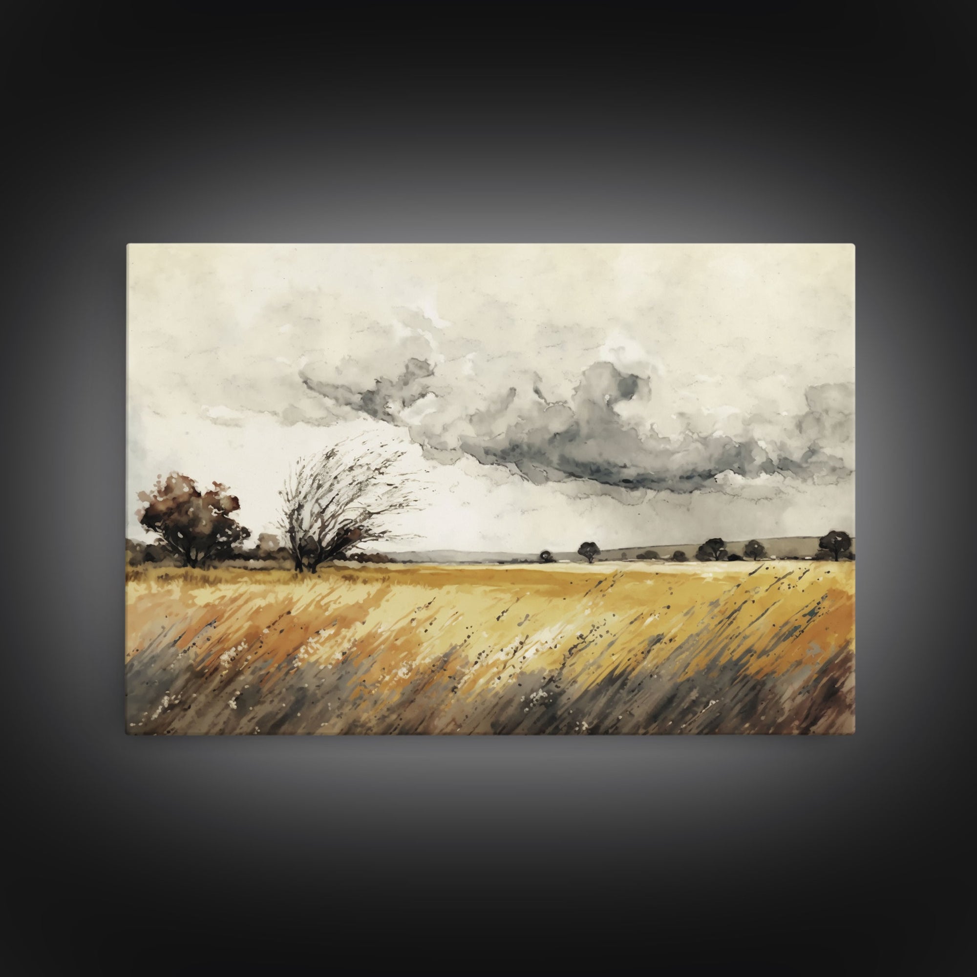 Muted Vintage Style Landscape Wall Art, Nature Framed Large Gallery Art, Oil Painting Art Ready to Hang, Framed Canvas Wall Decoration