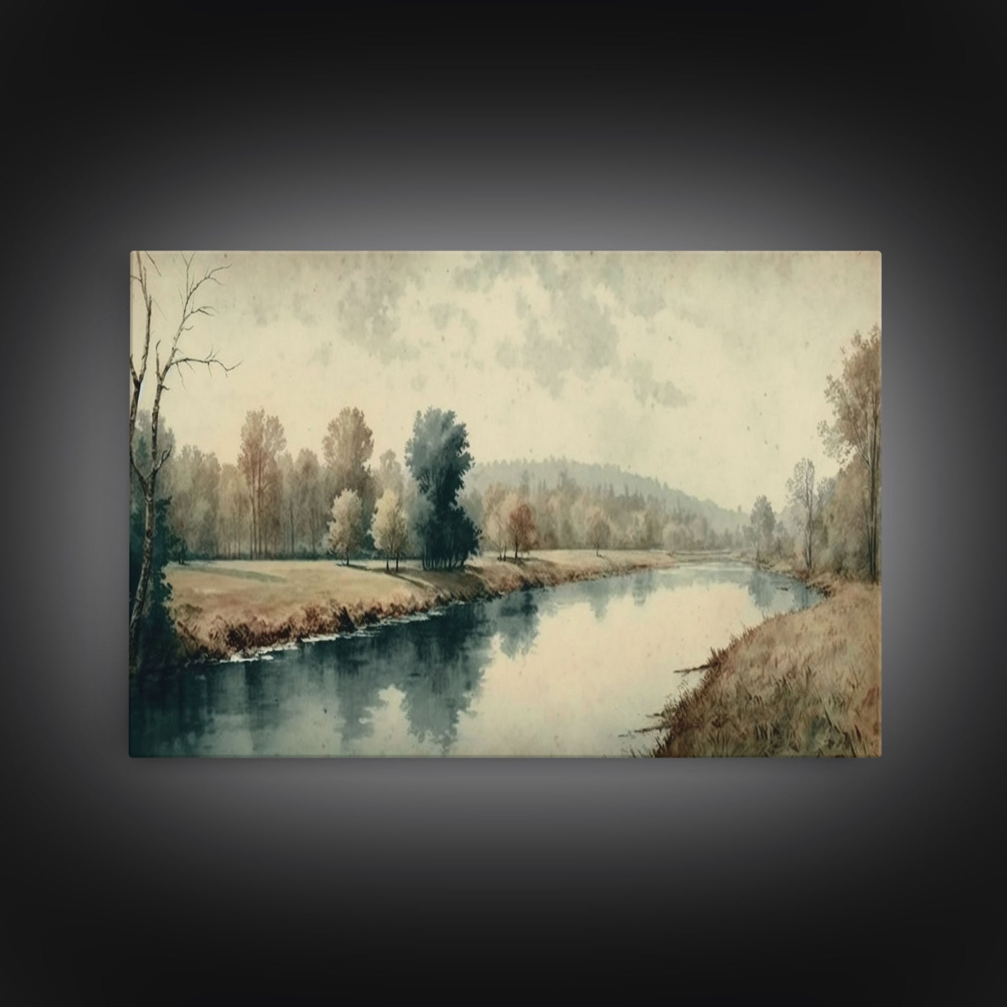 Vintage Landscape Wall Art Print, Nature Framed Large Gallery Art, Minimalist Art Ready to Hang, With Hangers, Muted Farmhouse Art