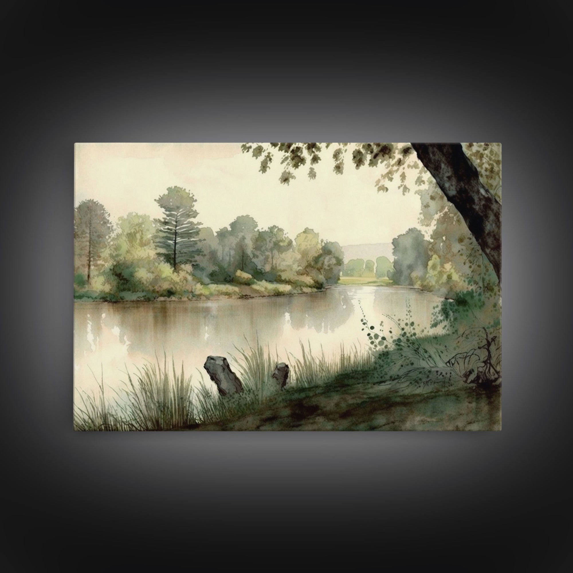 Retro Rustic Boho Style Vintage Landscape Wall Art Canvas Print, Sketch Natural Framed Large Gallery Art, Minimalist Art Ready to Hang