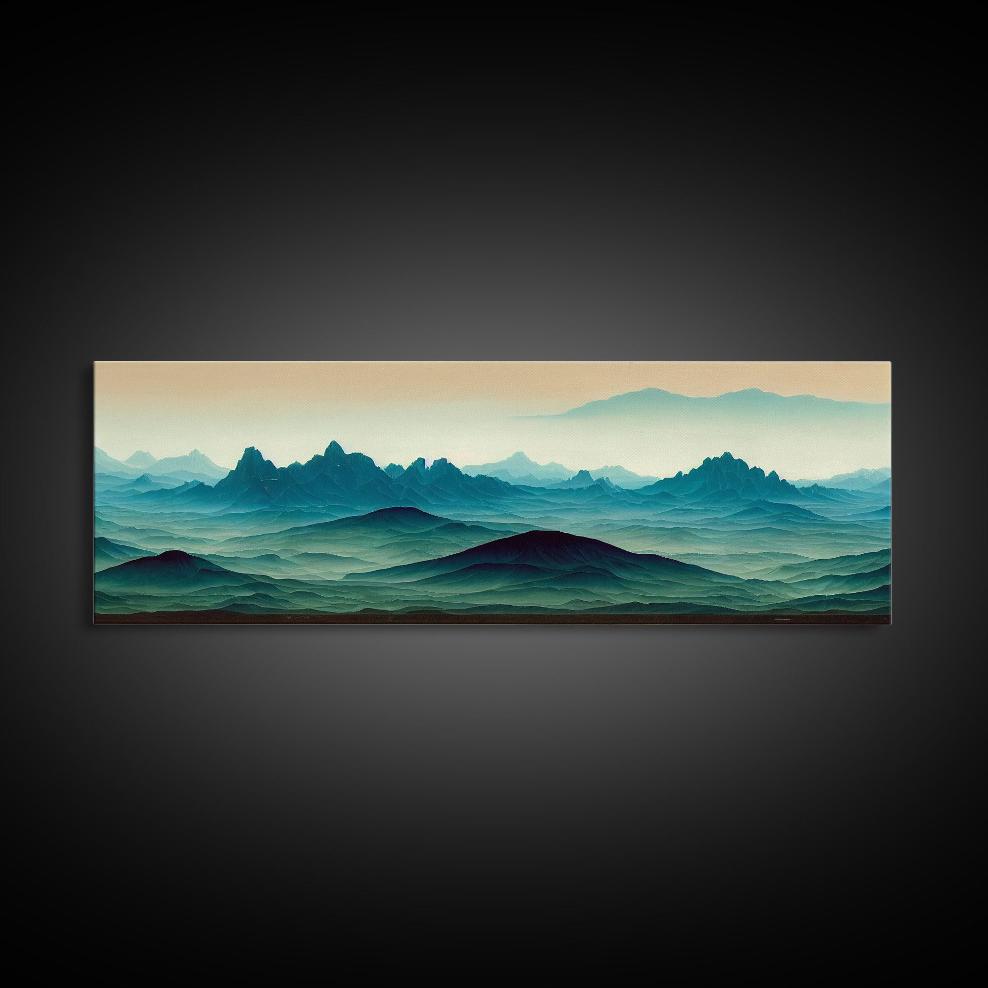 Emerald Green Rolling Hills and Mountains, Landscape Art, Ready To Hang Canvas Print, Framed Wall Art