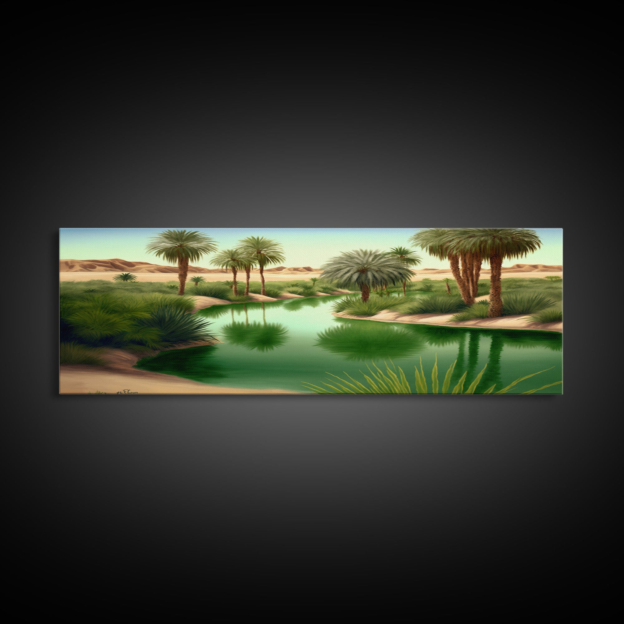 Desert Oasis Watercolor Landscape Canvas Print - Perfect for Living Room, Bedroom, Panoramic Extra Wide Format Art