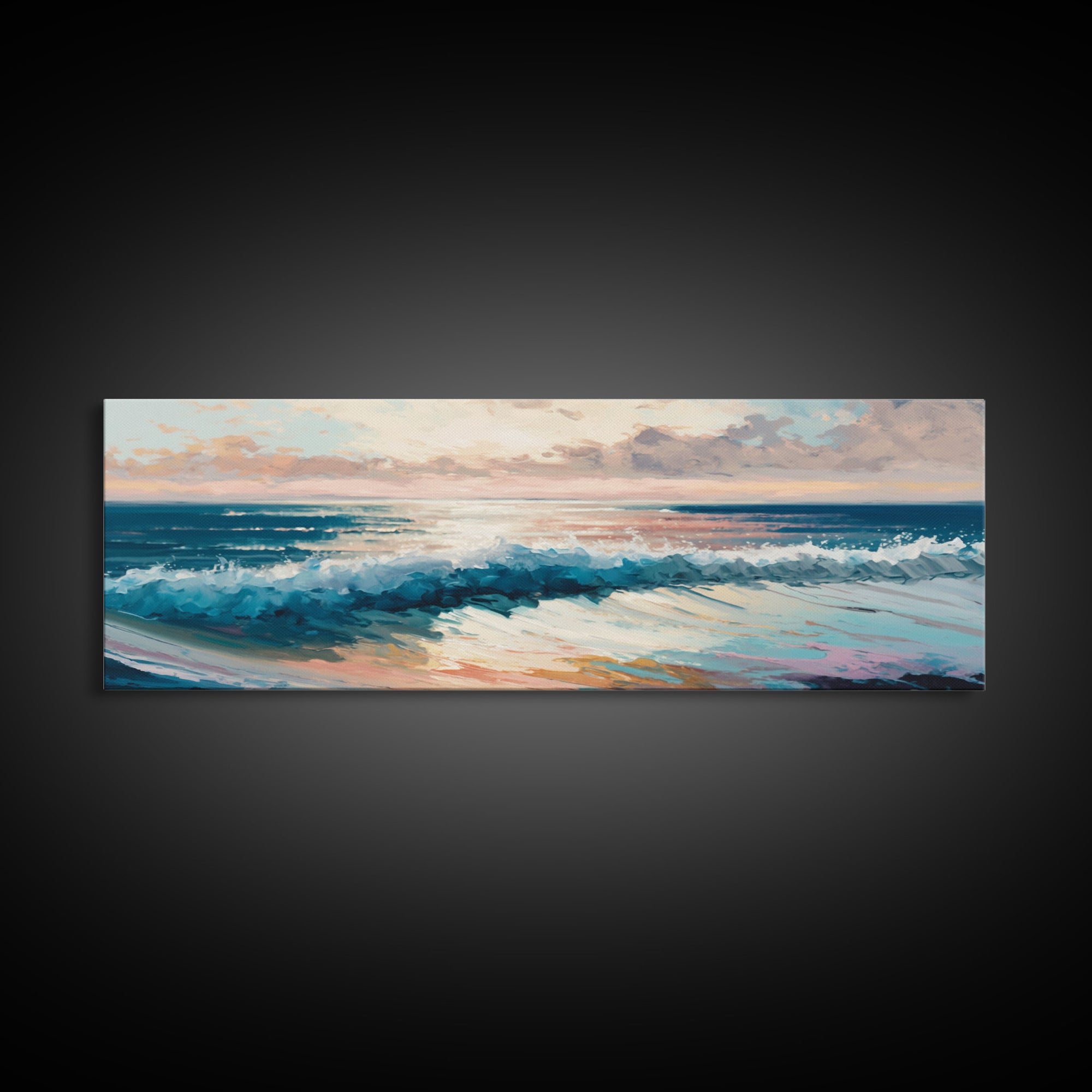 Panoramic Ocean Beach canvas prints Sea landscape Nautical photo Coastal canvas print Sea wave canvas Extra large wall art Ready to hang