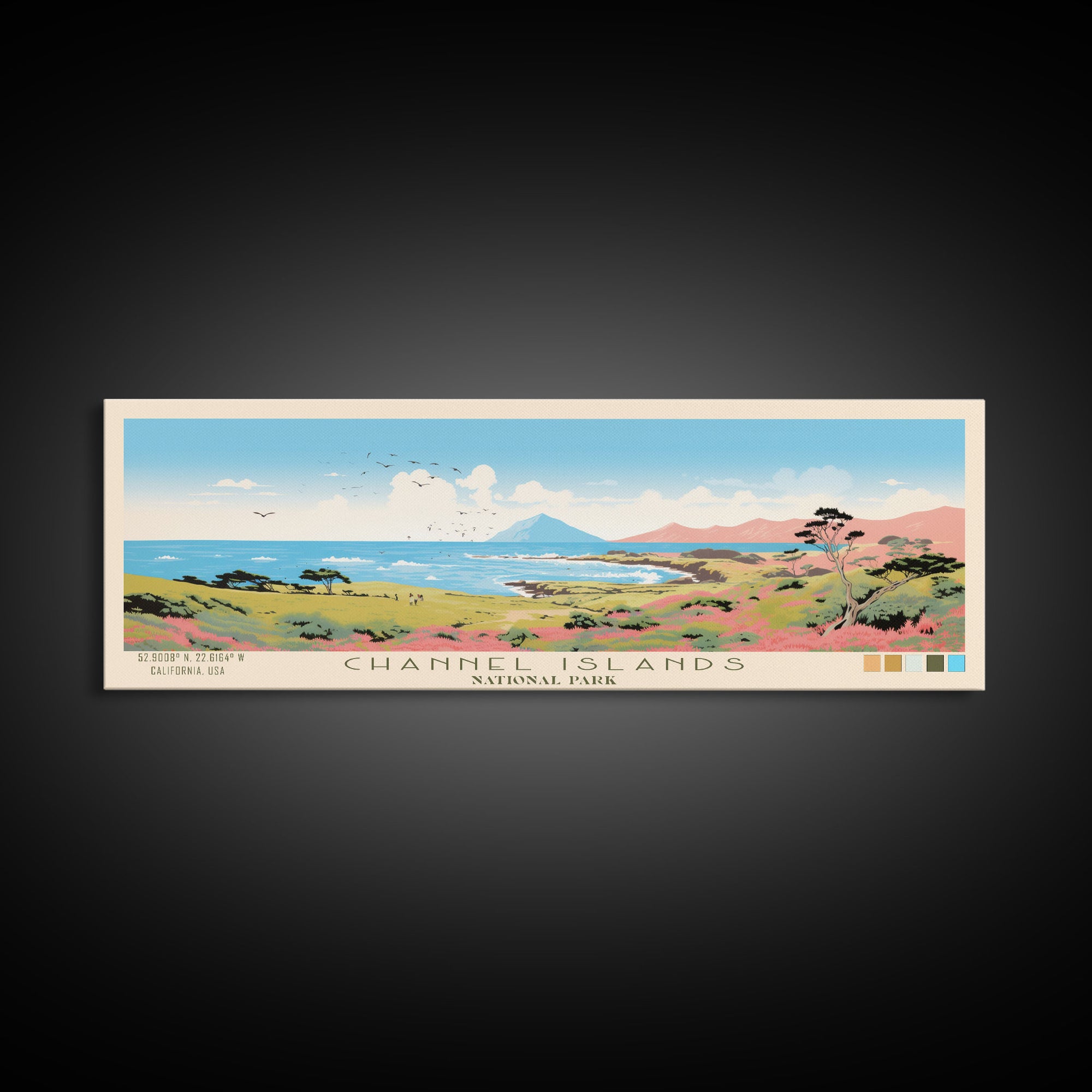 Channel Islands National Park Panoramic California Travel Art, National Park Print, Minimalist Travel Art, Midcentury Modern Style Landscape