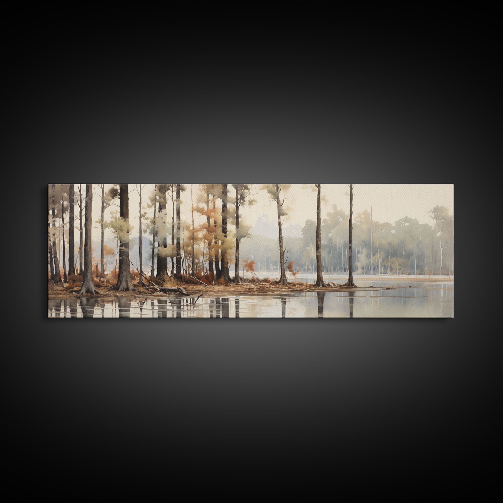 Congaree National Park, Canvas Wall Art, National Park Poster, Extra Large Horizontal Print, Panoramic Watercolor Minimalist Landscape Art