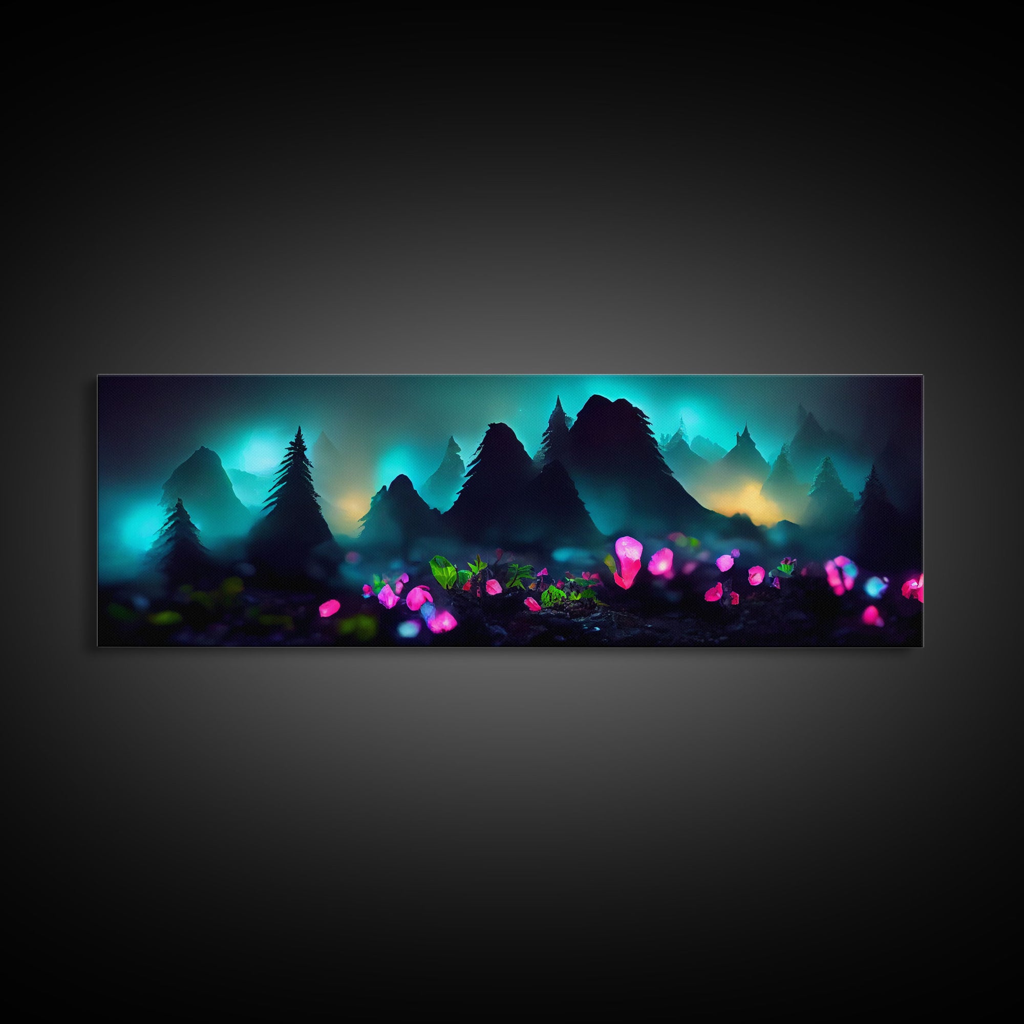 Luminescent trail in the forest, fantasy art, RPG concept art, canvas print, tiny worlds, glowing mushrooms out of focus, miniature worlds