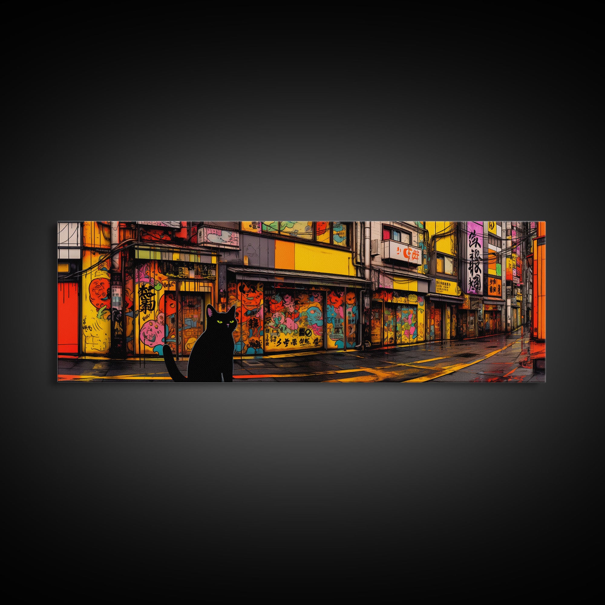 Black Cat Art Print, Framed Wall Art, Punk Cart Art, This Cat Is From The Streets, Colorful Cat Lover Art