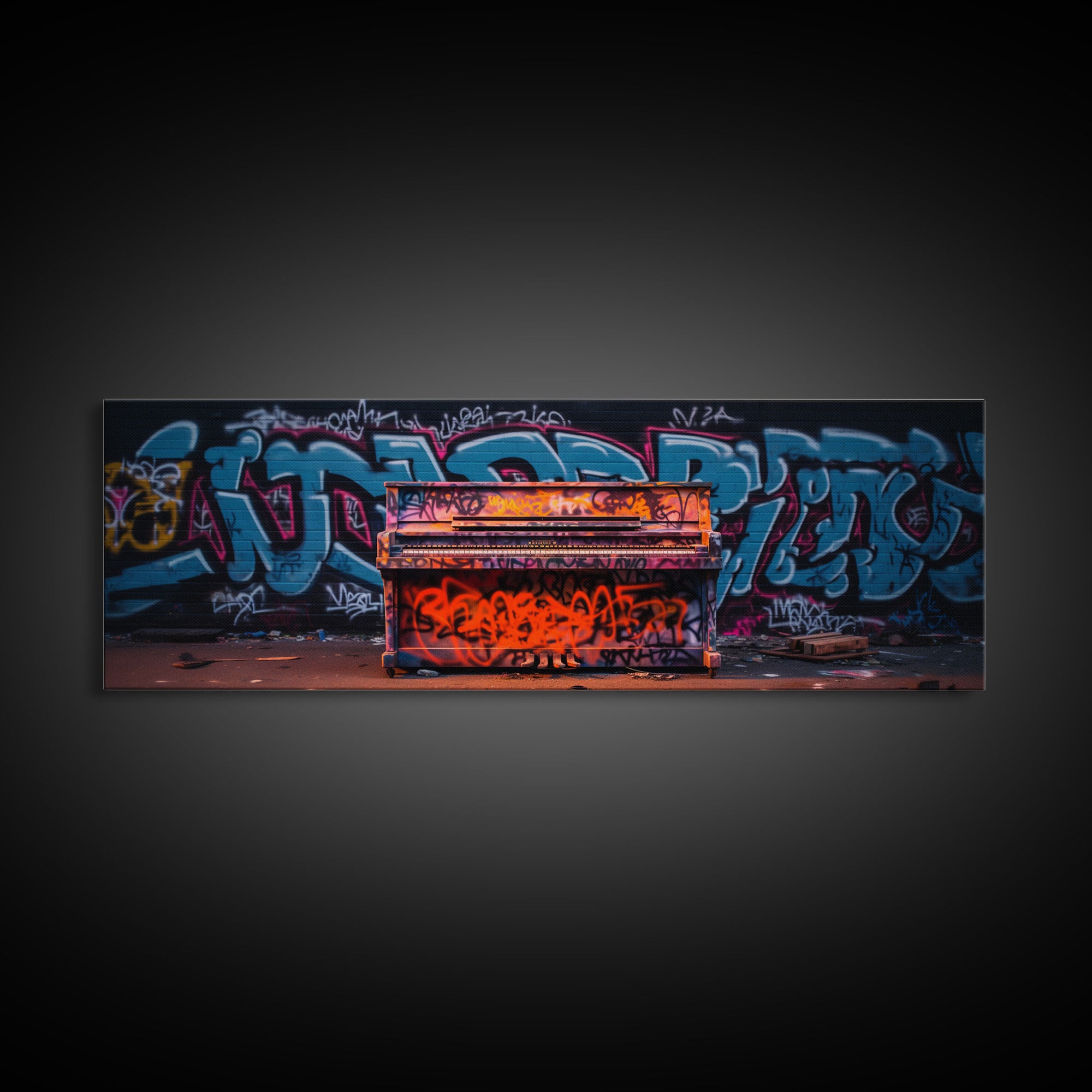 Graffiti Covered Piano Extra Large Wall Art, Street Art Canvas Art Print, Living Room Wall Art, Game Room Decor, Colorful Gift for Teenagers