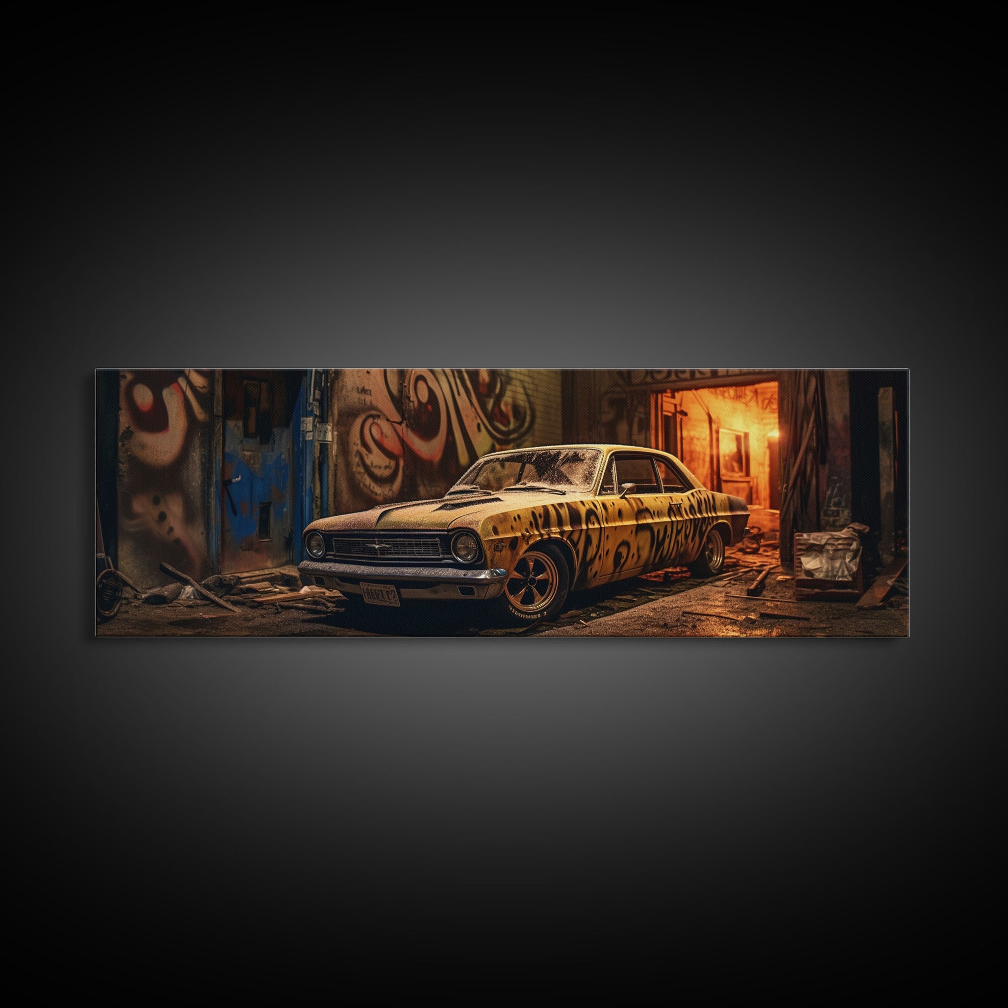 Graffiti Punk Wall Art, Street Art, Framed Canvas Print, Detroit Muscle, Limited Edition, High Quality Art, Game Room Art, Mancave