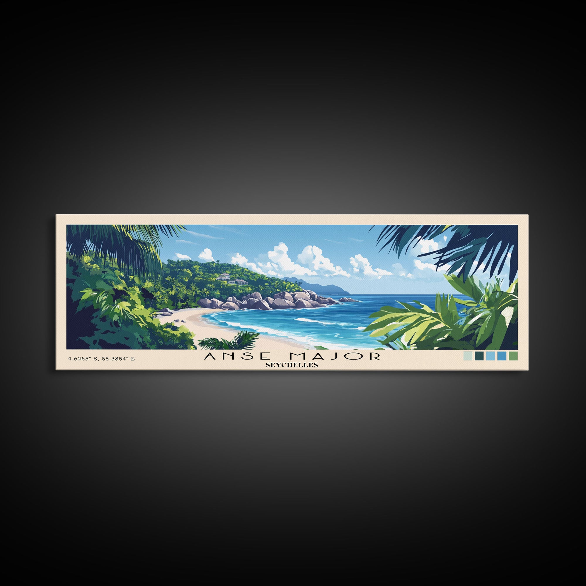 Anse Major, Seychelles Panoramic Beach Print, Vacation Gift, Seychelles Wall Art, Beach Painting, Beach Decor, Beach Painting