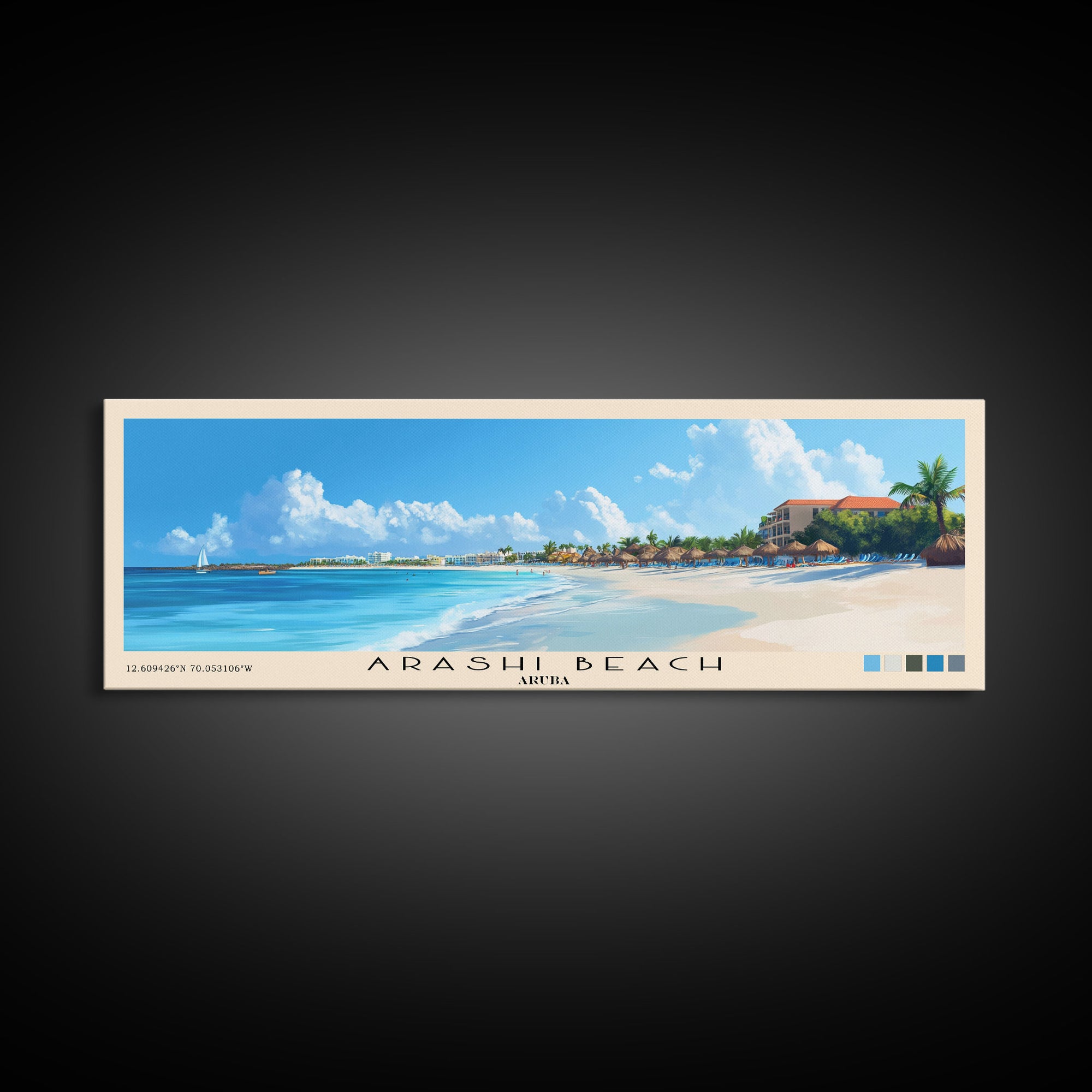 Arashi Beach, Aruba Panoramic Print, Vacation Gift, Aruba Wall Art, Beach Painting, Beach Decor, Large Wall Art, Wood Frame Art