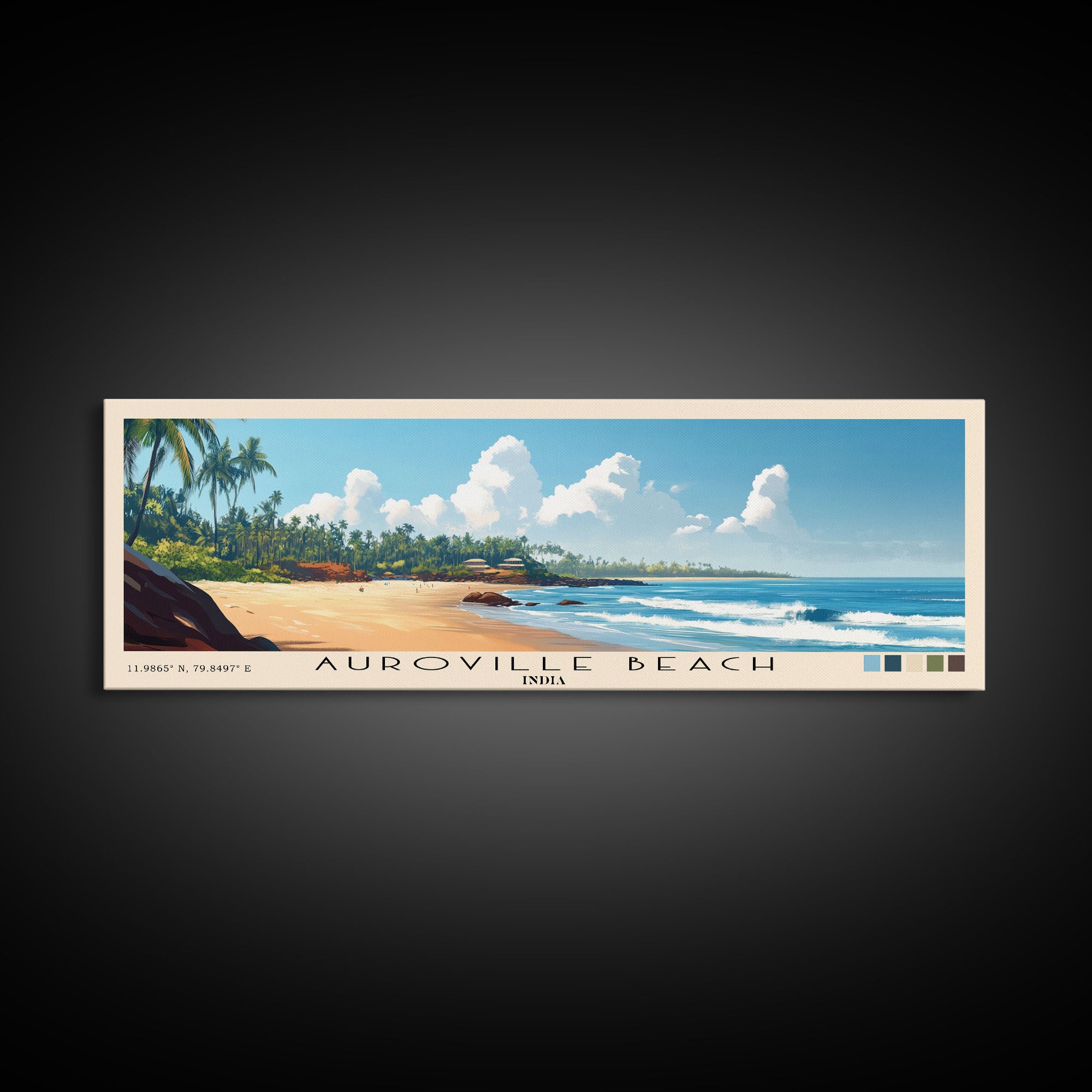 Auroville Beach, India Panoramic Print, Vacation Gift, India Wall Art, Beach Painting, Beach Decor, Large Wall Art, Wood Frame Art