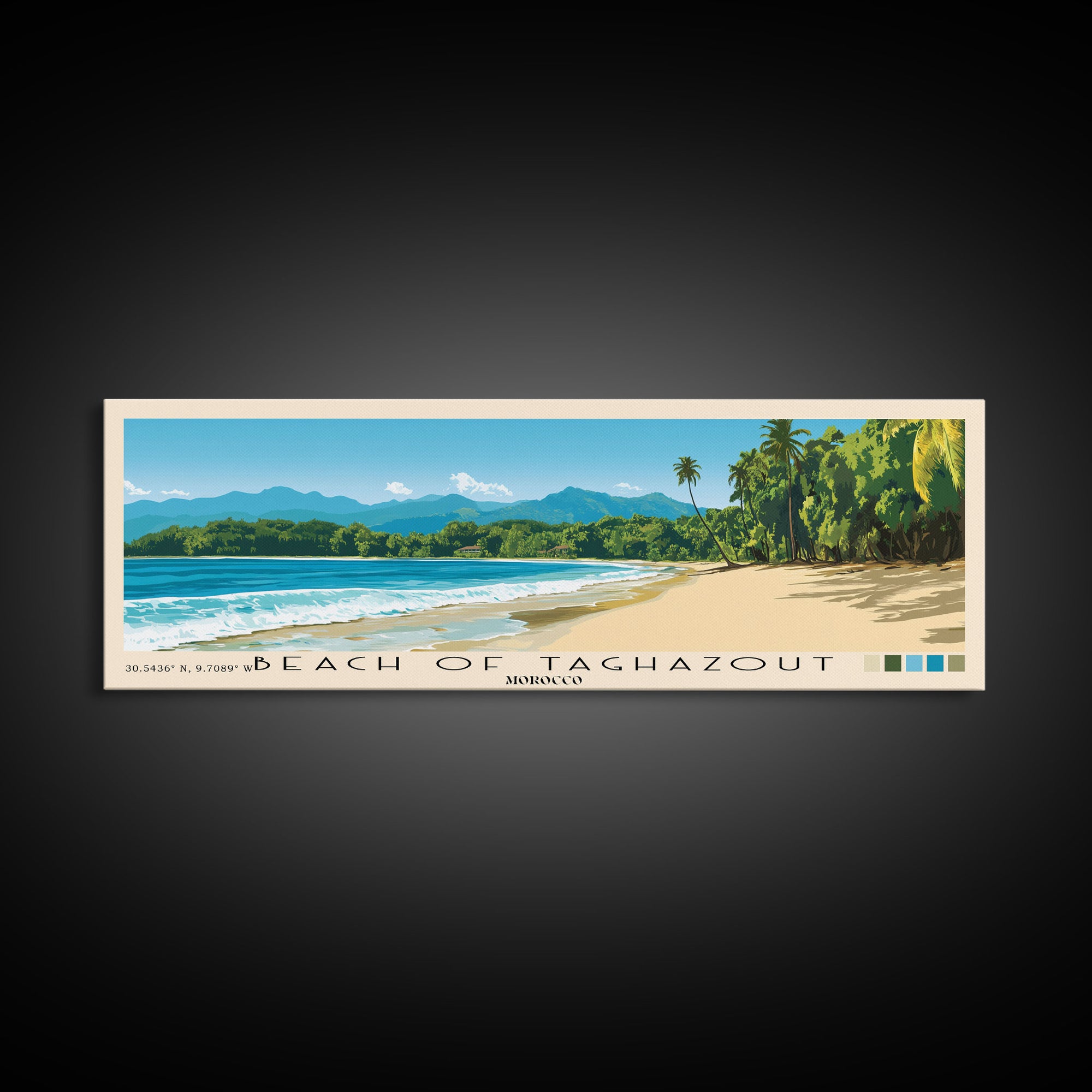 Beach of Taghazout, Morocco Panoramic Beach Print, Vacation Gift, Morocco Wall Art, Beach Painting, Beach Decor, Beach Painting