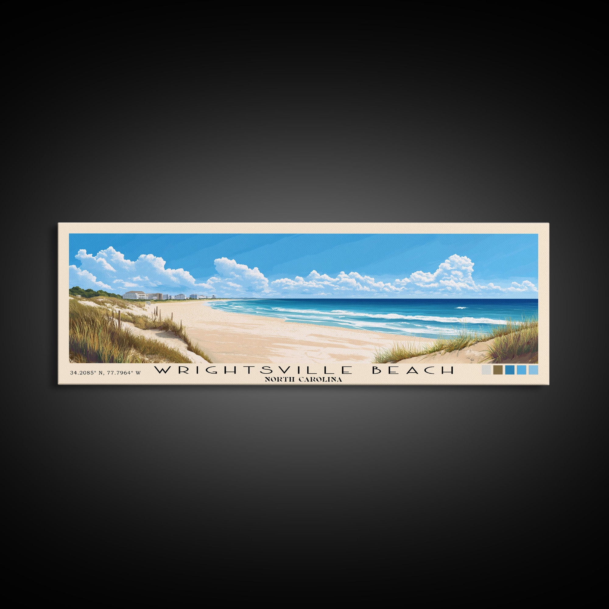 Wrightsville Beach, North Carolina Panoramic Beach Print, Vacation Gift, North Carolina Wall Art, Beach Painting, Beach Decor, Beach Painting