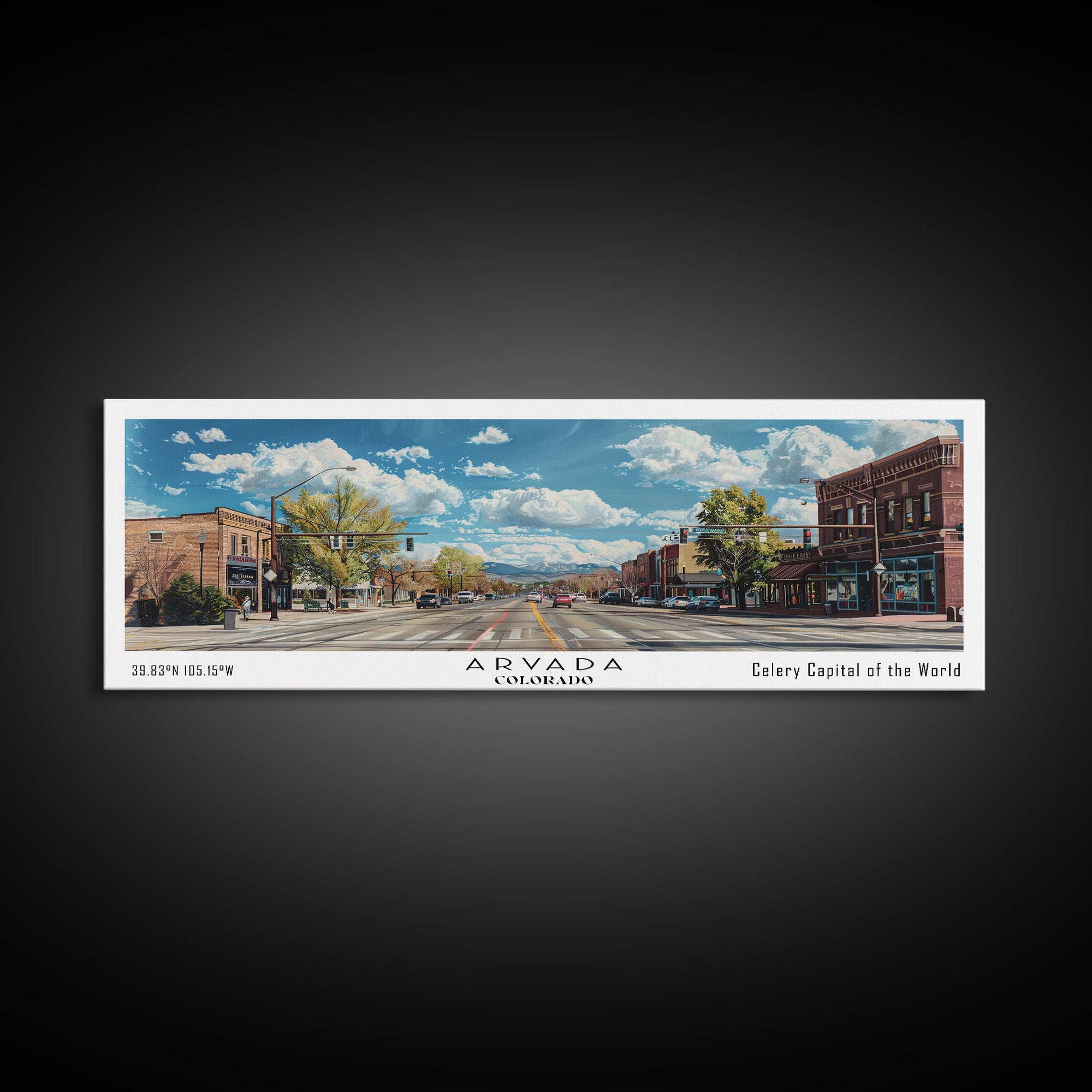 Arvada Colorado Panoramic Painting, Watercolor Framed Canvas Print, Scenic Cityscape, Travel Poster, Wall Decor, Living Room Art, Office Wall Art
