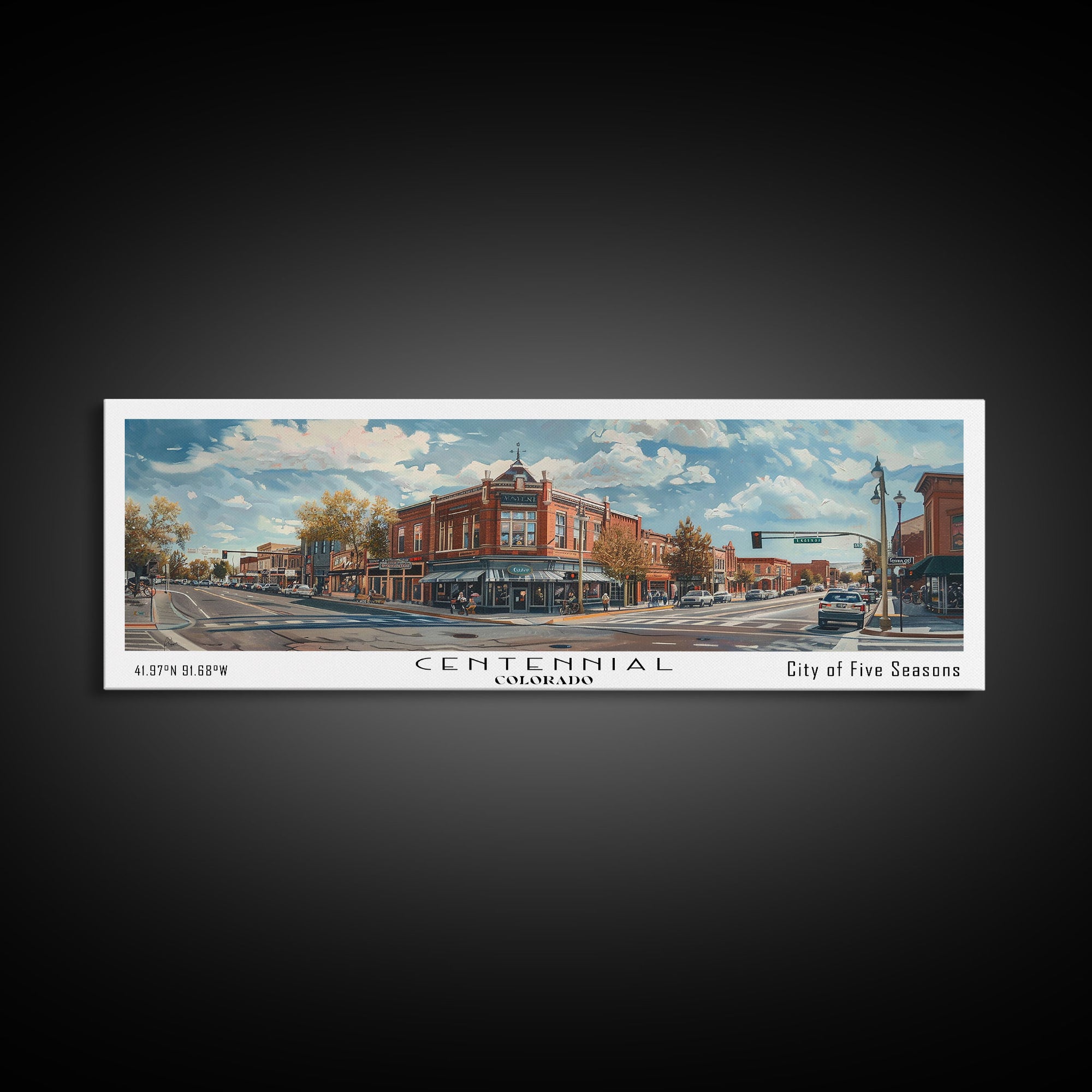 Centennial Colorado Panoramic Watercolor Painting Framed Canvas Print, Travel Poster Art, Mountain Landscape, Home Decor, Living Room Decoration, Office Wall Art, Colorado-Themed Gift