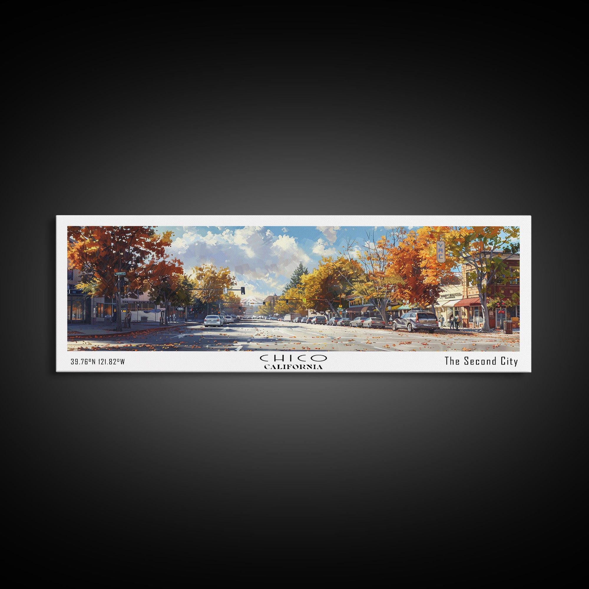 Chico California Panoramic Watercolor Painting Framed Canvas Print, Travel Poster Art, Picturesque Landscape, Home Decor, Living Room Wall Art, Office Decoration, Unique Travel Gift