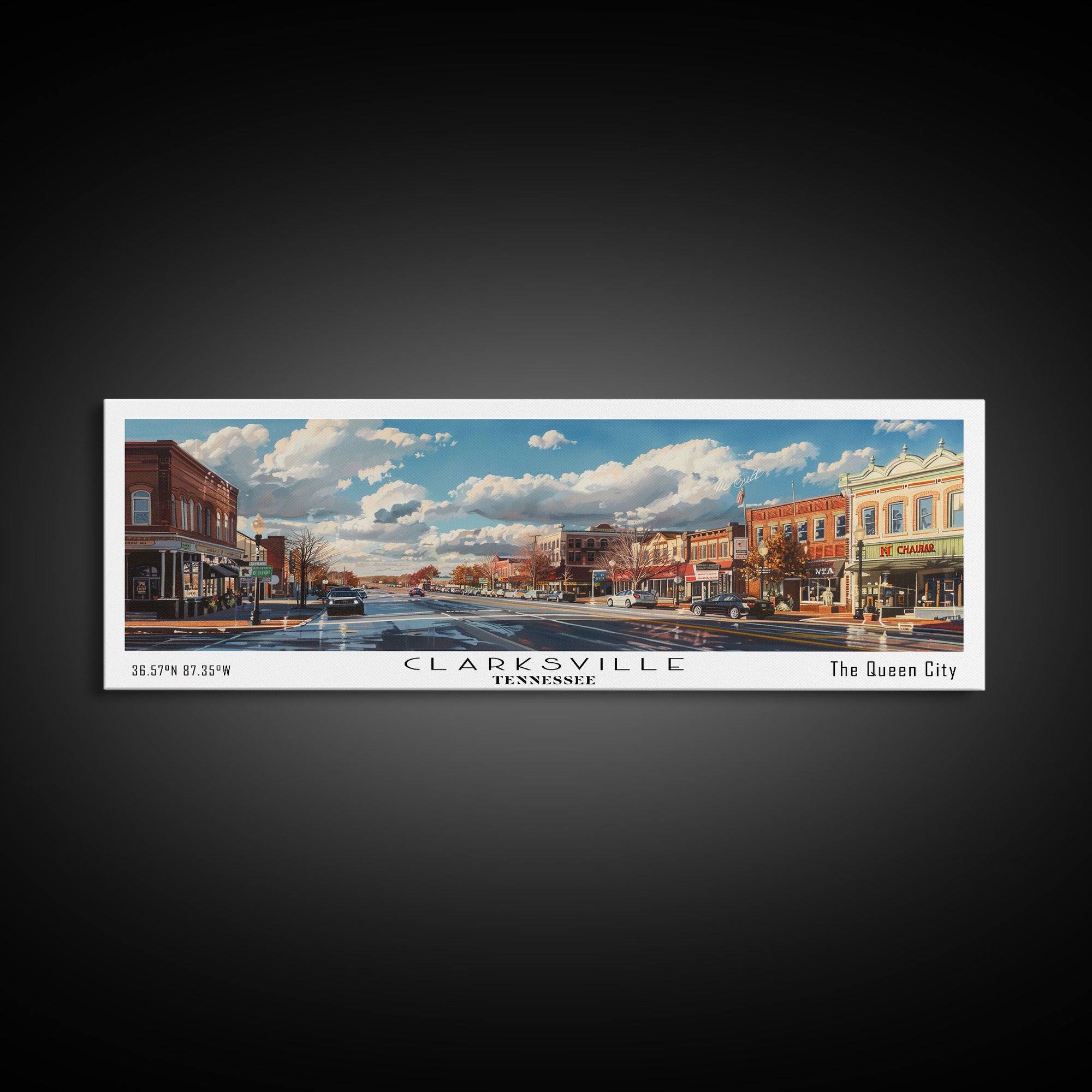 Clarksville Tennessee Panoramic Watercolor Painting Framed Canvas Print, Travel Poster Art, Scenic Landscape, Home Decor, Living Room Wall Art, Office Decoration, Unique Tennessee Gift