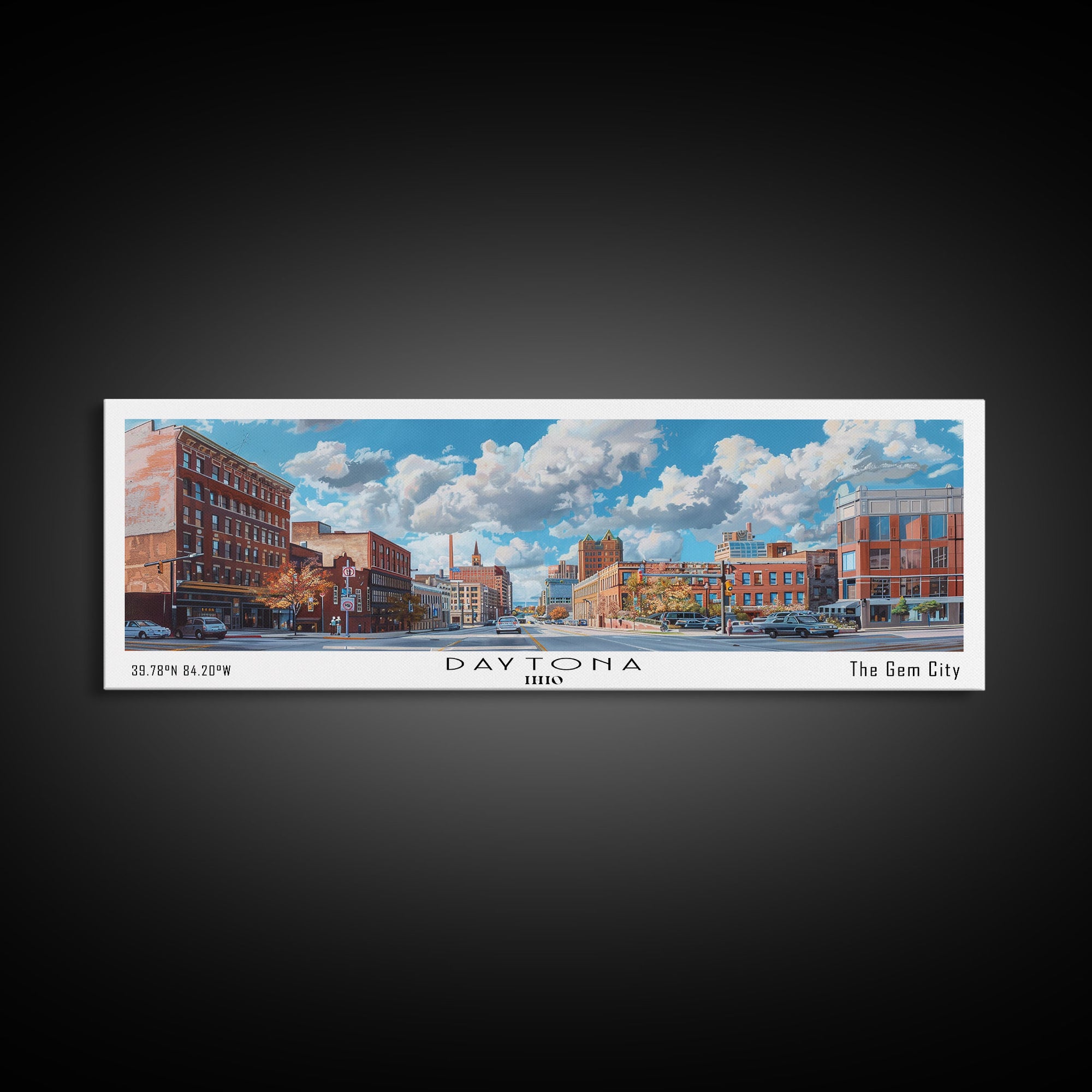 Daytona Ohio Panoramic Watercolor Painting, Scenic Framed Canvas Print, Urban Wall Art for Office, Travel Poster, Home Decor, City Gift Idea