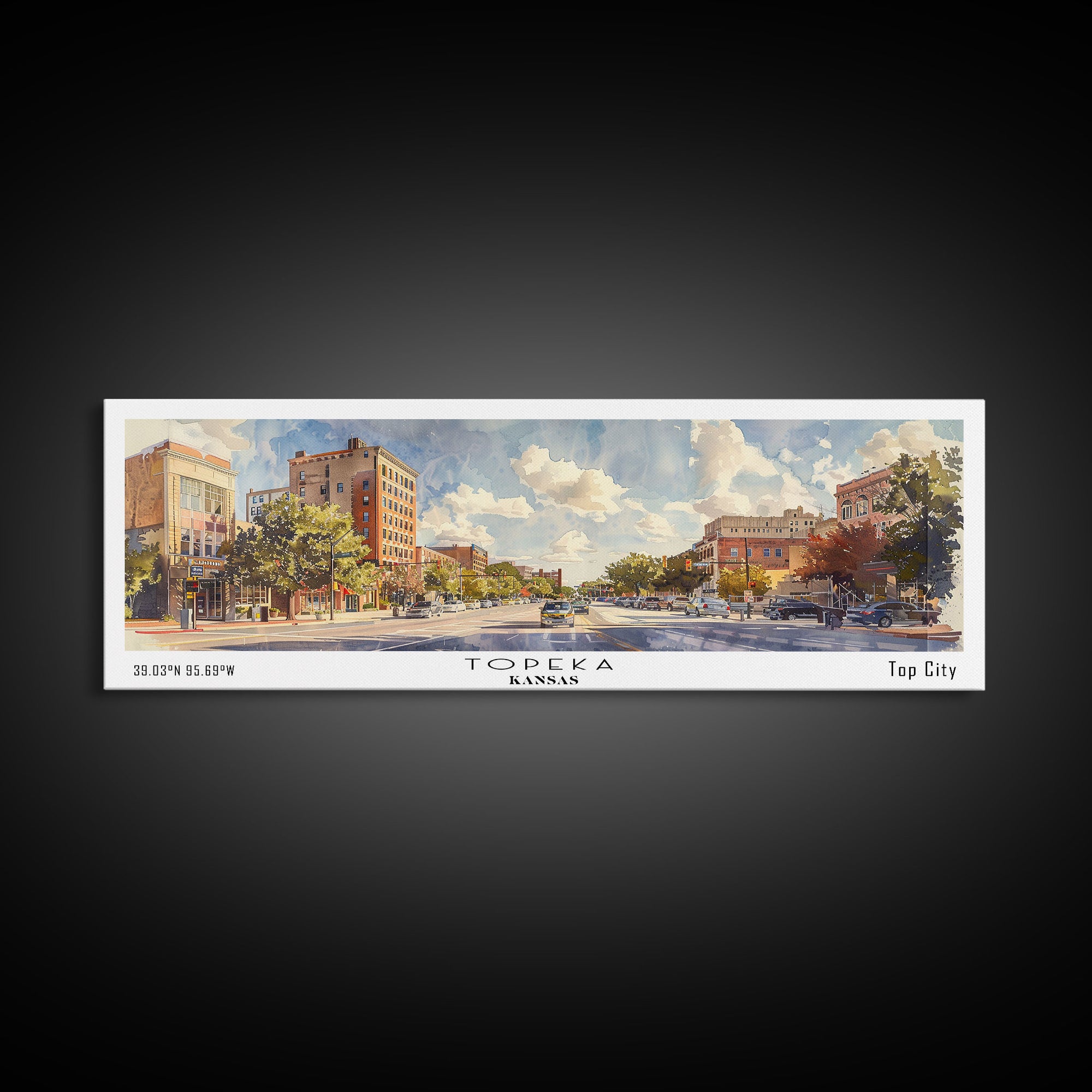 Topeka Kansas Panoramic Wall Art, Framed Canvas Print, Vintage Style Travel Poster, Home Decor, Artistic Office Piece, Unique Gift Idea