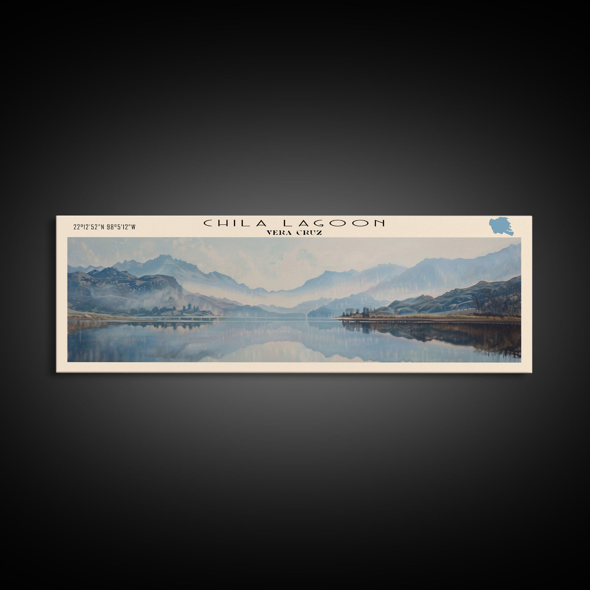 Chila Lagoon Framed Canvas Print, Panoramic Lake House Decor, Wide Wall Art, Travel Poster, Rustic Lake Painting, Home Decor
