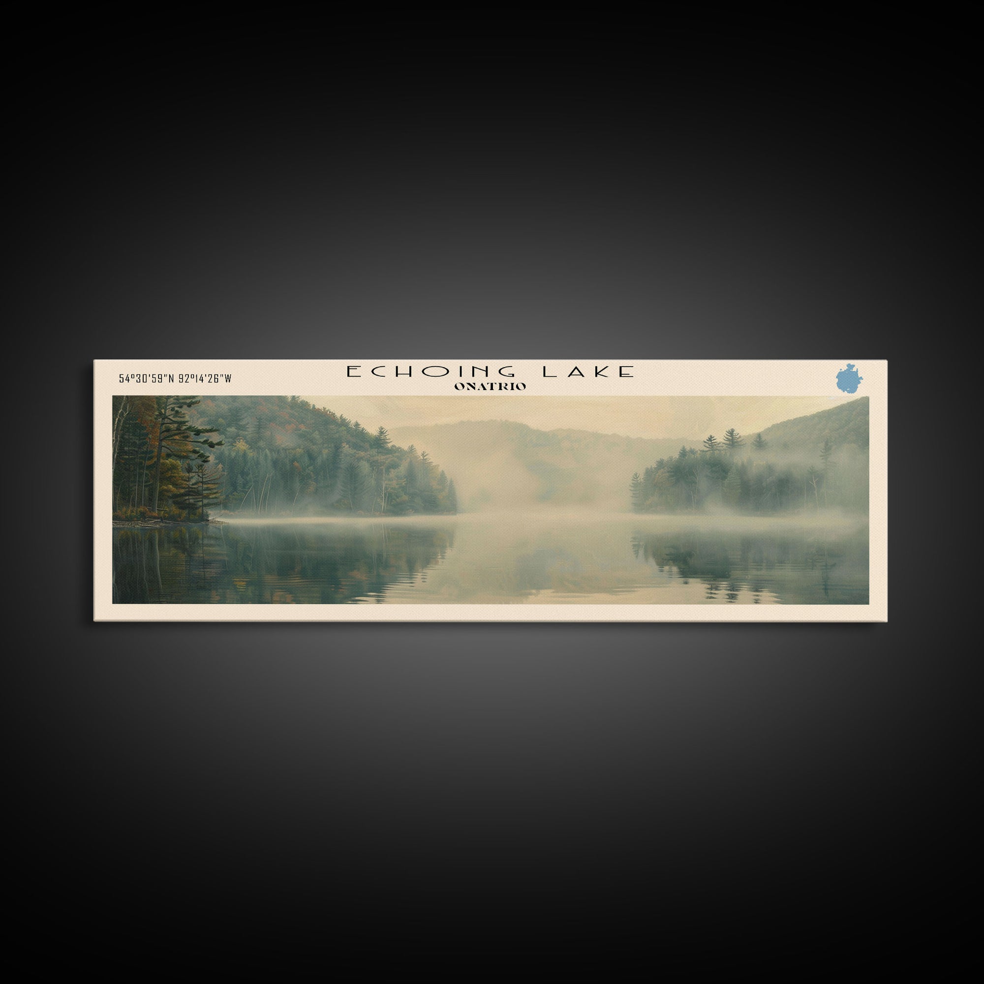 Echoing Lake Framed Canvas Print, Lake House Decor, Panoramic Wall Art, Travel Poster, Rustic Lake Painting, Home Decor