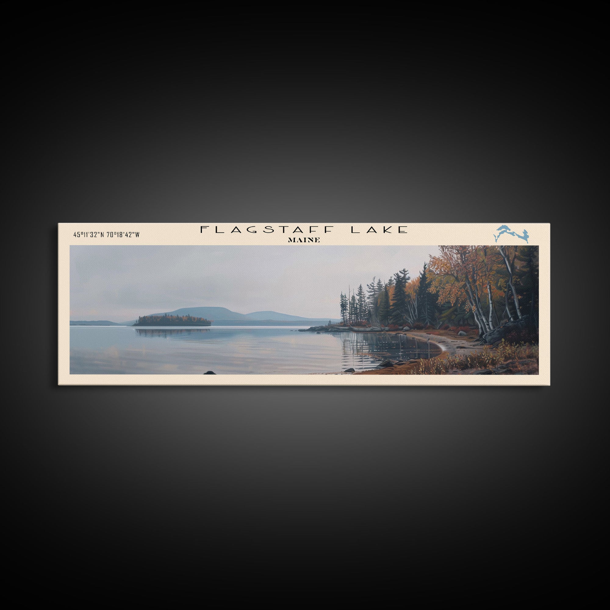 Flagstaff Lake Maine Framed Canvas Print, Panoramic Lake House Decor, Wall Art, Travel Poster, Peaceful Lake Painting, Nature Art