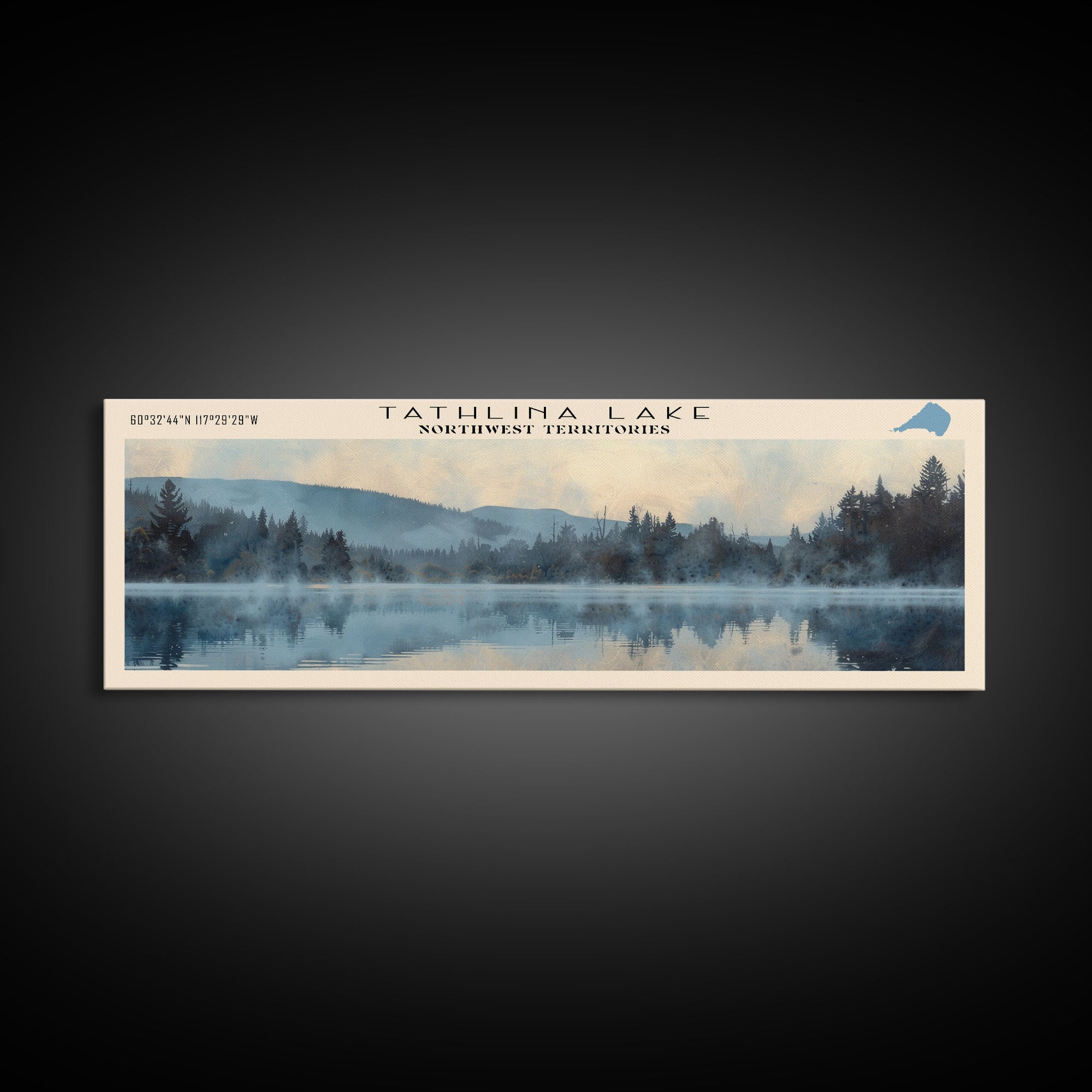 Tathlina Lake Panoramic Wall Art, Framed Canvas Print, Lake House Decor, Travel Poster, Scenic Landscape, Bedroom Decor, Nature Art