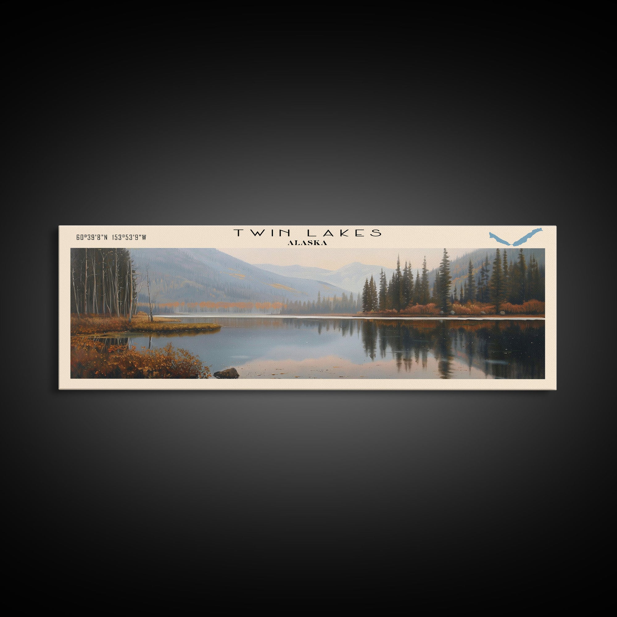Twin Lakes Panoramic Wall Art, Framed Canvas Print, Lake House Decor, Travel Poster, Scenic Lake Scene, Living Room Art