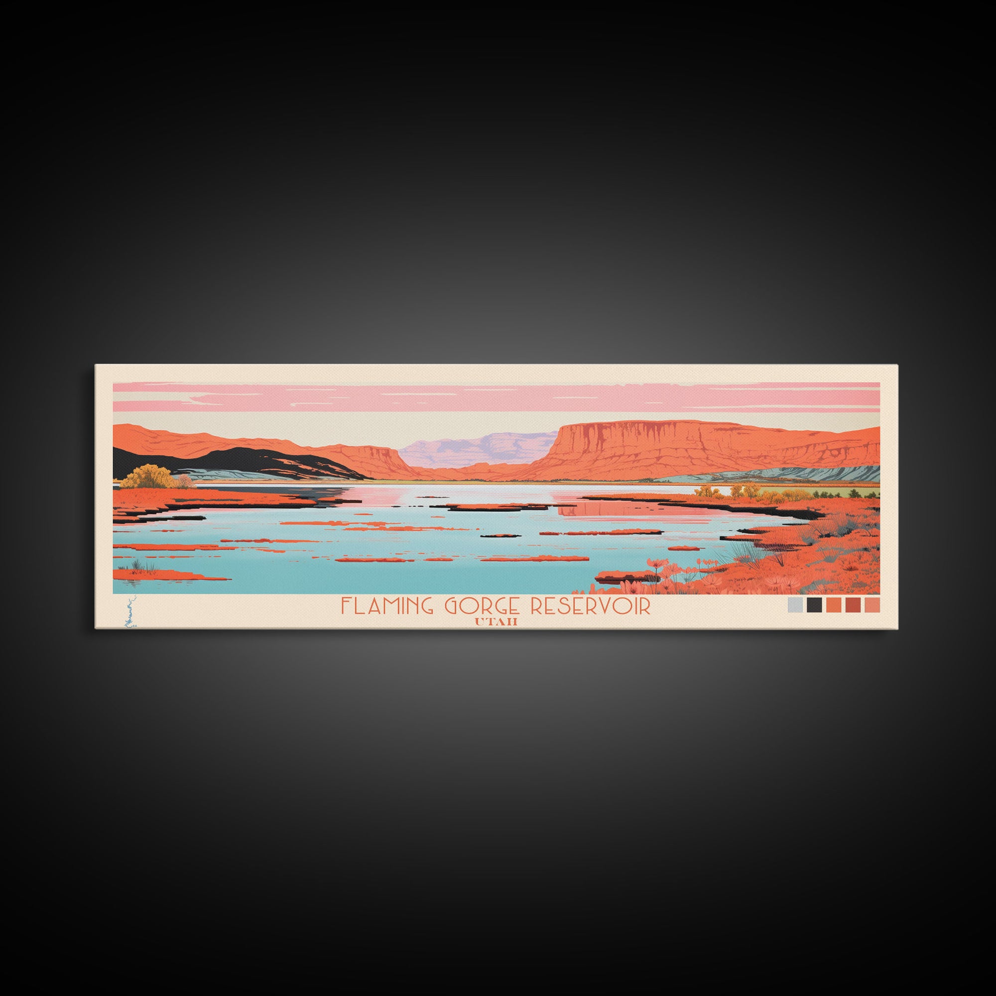 Flaming Gorge Reservoir Utah Framed Canvas Print, Panoramic Art, Midcentury Modern, Pop Art, Living Room Decor, Travel Poster, Nature Art, Wall Art