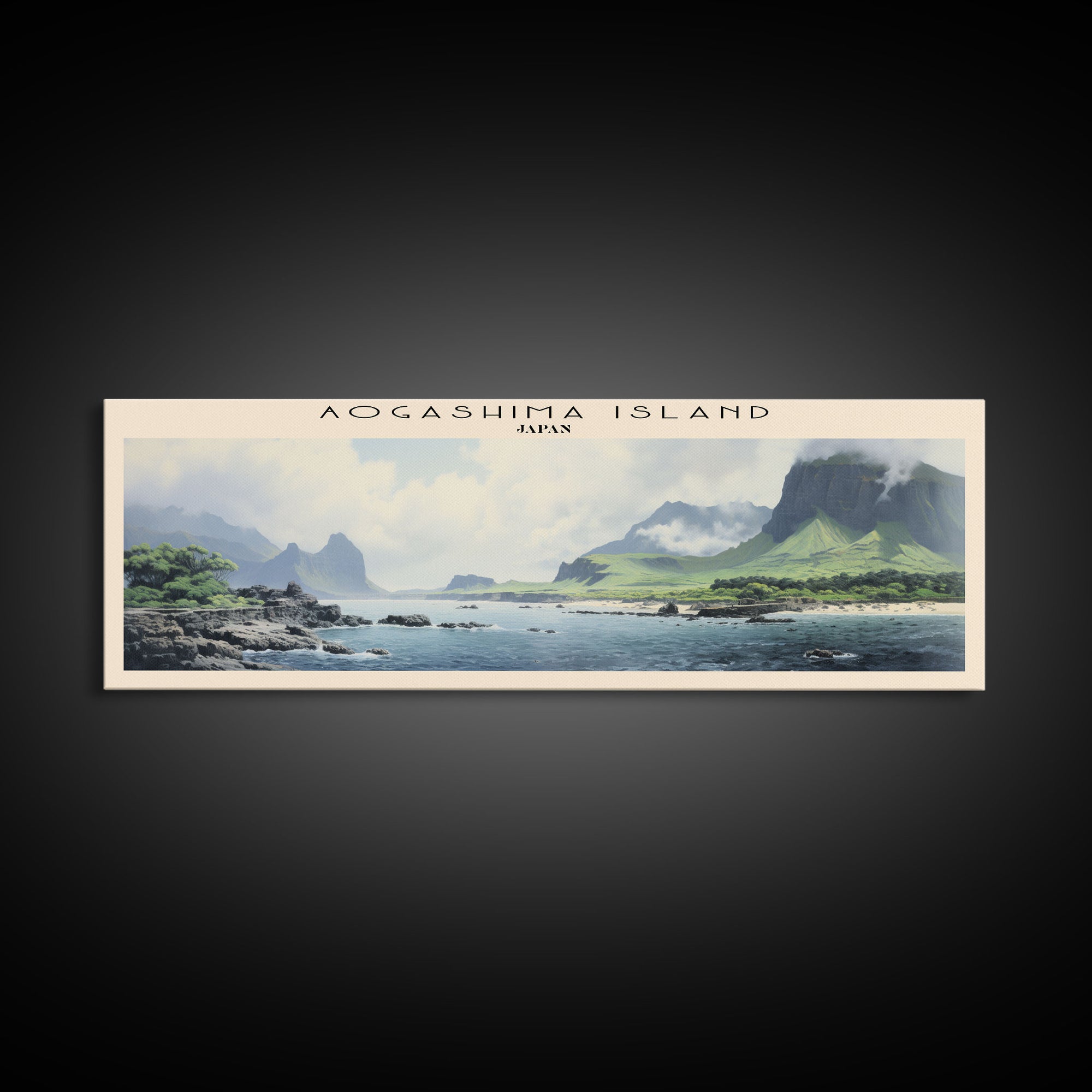 Aogashima Island Travel Art Framed Canvas Print, Wall Decor, Home Decor, Travel Poster, Vintage Wall Art, Watercolor Painting