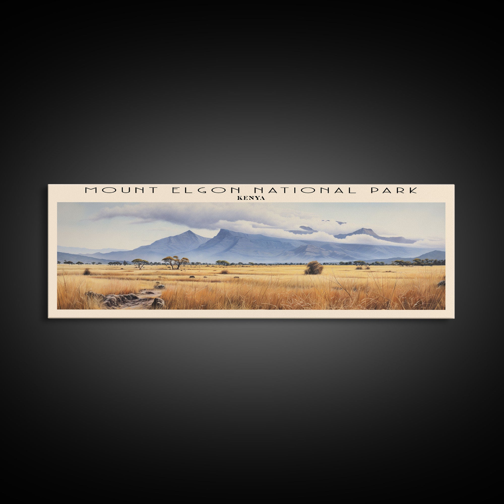 Mount Elgon National Park Retro Style Travel Poster - Framed Canvas Print - COUNTRY Travel Decor | Vintage Style Home Decor - Travel Print - Wall Art