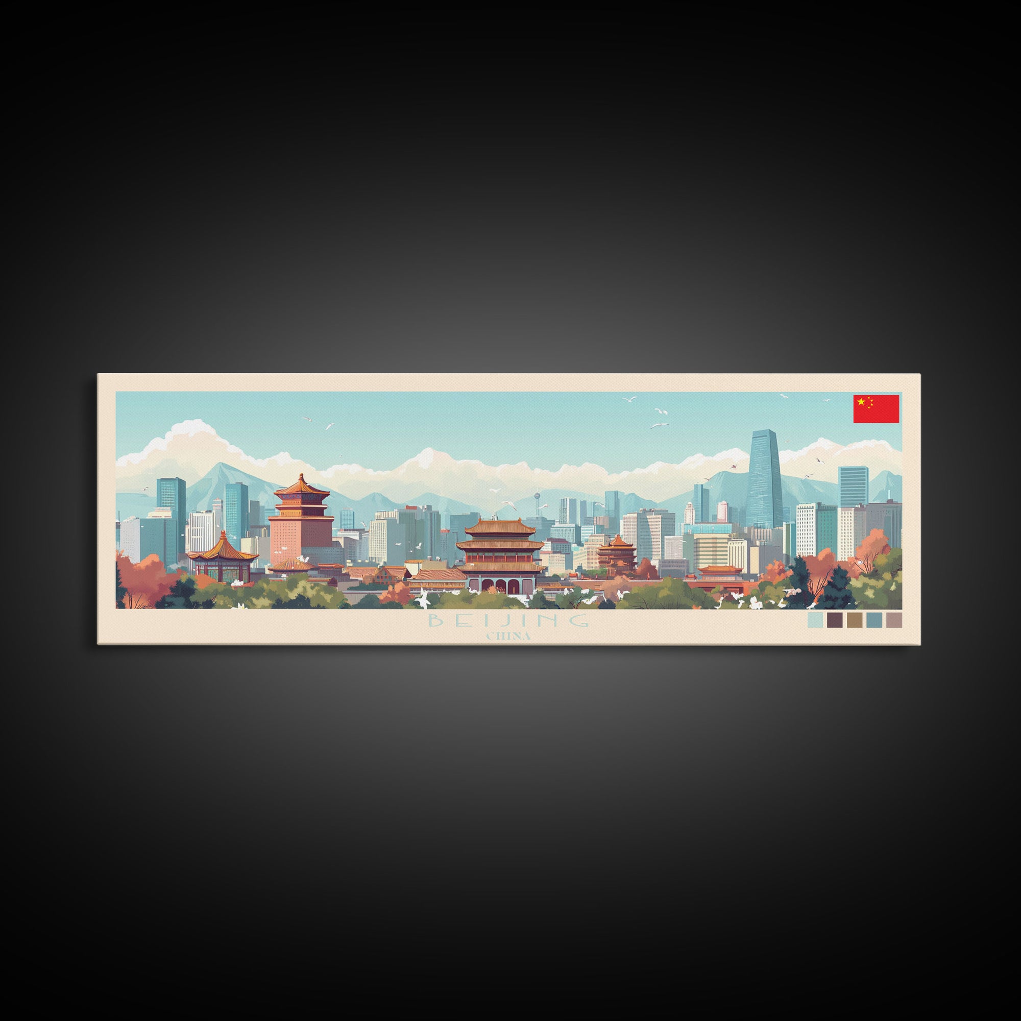 Beijing, China Panoramic Travel Poster Canvas Print, Beijing, China Painting, China Art, Beijing Travel Art, Guest Room Painting