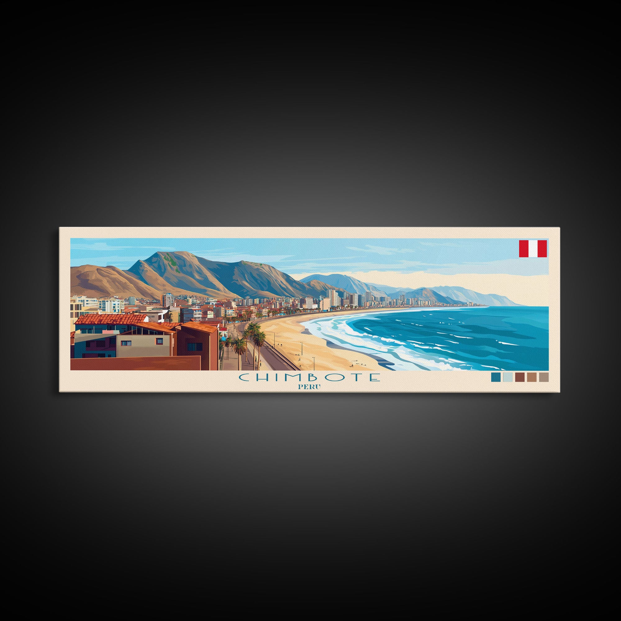 Chimbote, Peru Panoramic Travel Poster Canvas Print, Chimbote, Peru Painting, Peru Art, Chimbote Travel Art, Living Room Painting