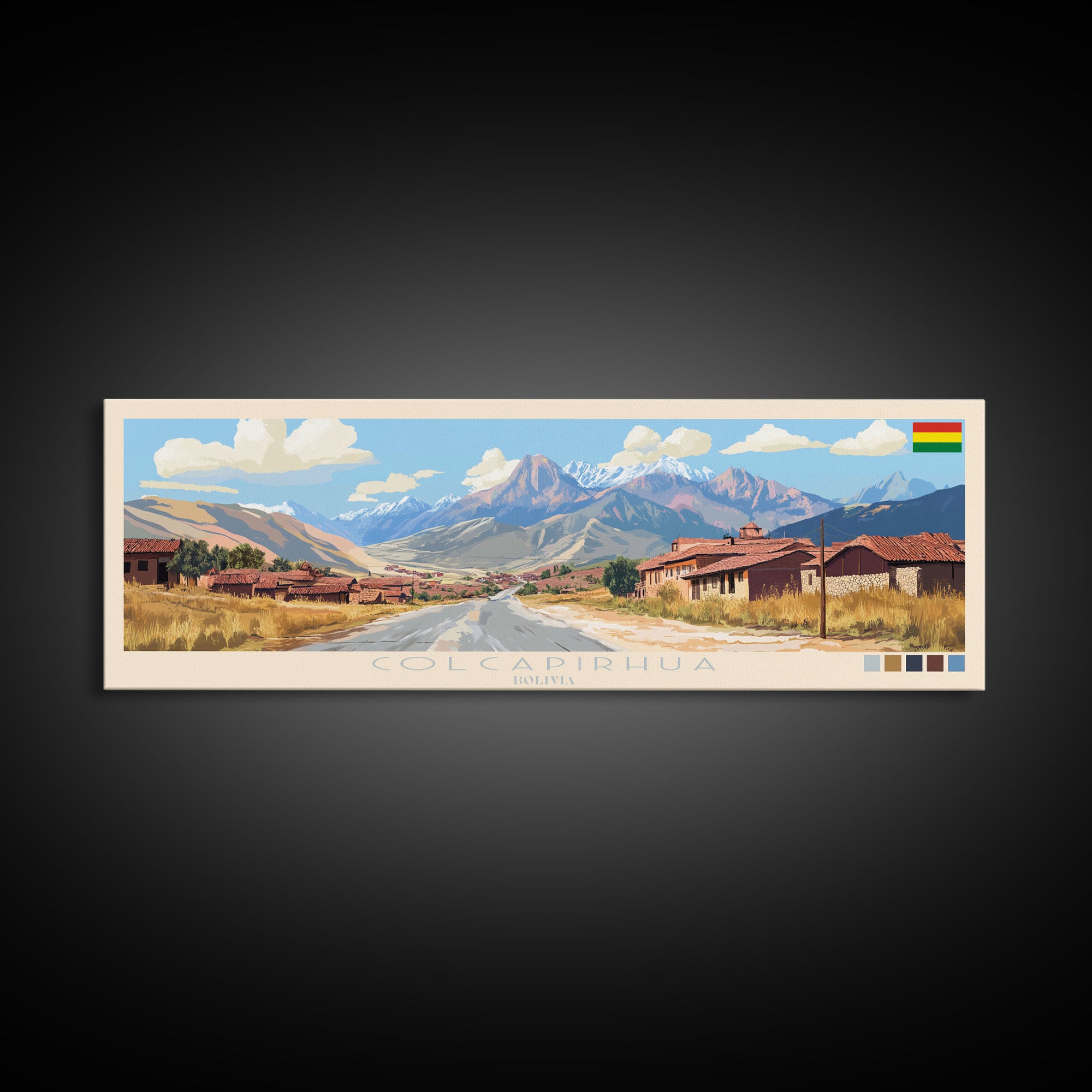 Colcapirhua, Bolivia Travel Poster Panoramic Canvas Print, Colcapirhua, Bolivia Painting, Bolivia Art, Colcapirhua Travel Art, Guest Room Painting