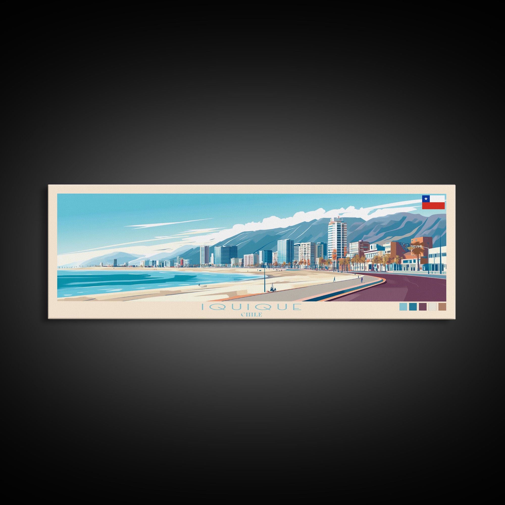 Iquique, Chile Travel Poster Panoramic Canvas Print, Iquique, Chile Painting, Chile Art, Iquique Travel Art, Guest Room Painting
